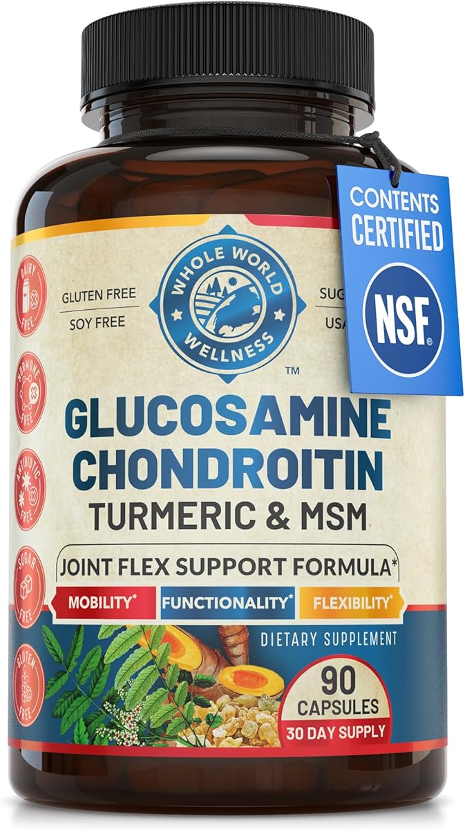 WHOLE WORLD WELLNESS Joint Support Supplement with Glucosamine Chondroitin MSM Turmeric Boswelia. Supports Inflammatory Response, Discomfort Relief for Knees Hands Back Joints. NSF Certified, USA Made