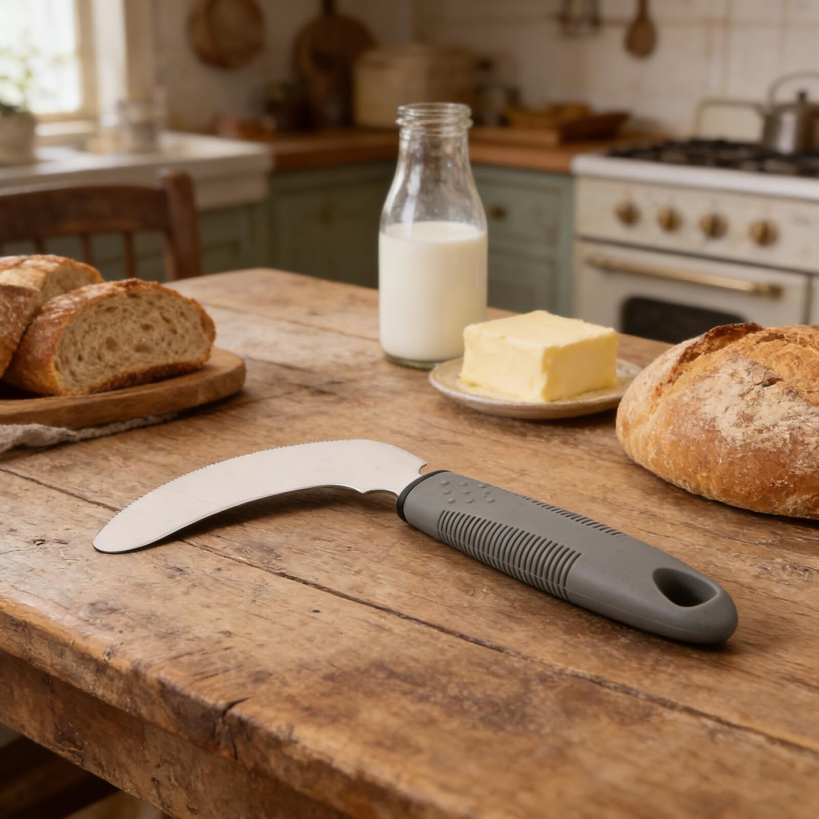 Couteau de Repas Adaptatif en Acier Inoxydable pour Personnes Âgées | Poignée Ergonomique en Pp, Forme Inclinée, Prise Antidérapante et Conception Anti-vibrations, Usage en Maison de Retraite