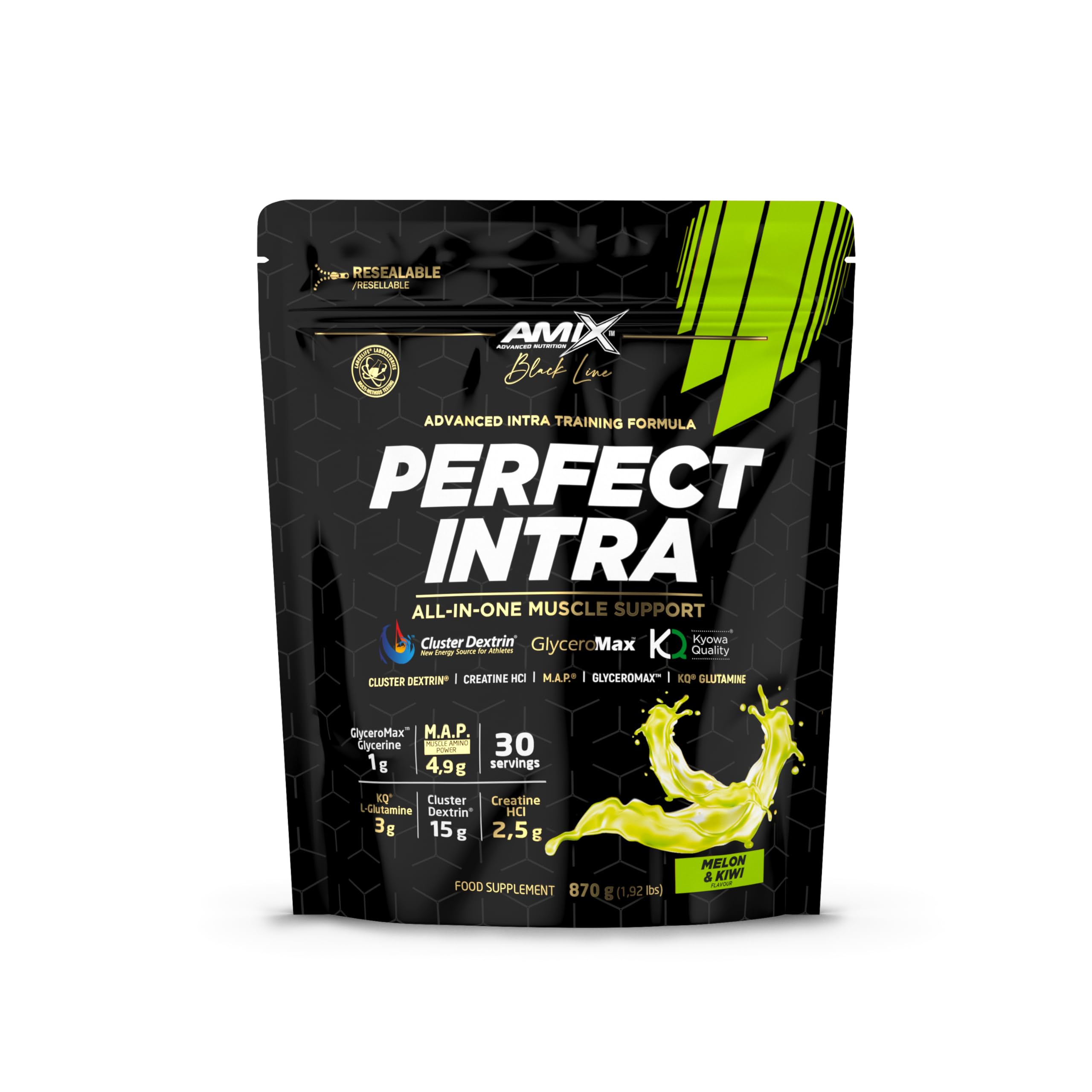 AMIX | PERFECT INTRA- ALL-IN-ONE MUSCLE SUPPORT- Suplemento avanzado Intra-Entrenamiento – mejorar el rendimiento, retrasar la fatiga - 870 g - Sabor Melón-kiwi