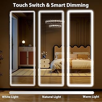 56"x20" LED Full Length Mirror with Stand, Floor Mirror with LED Lights, Full Body Dressing Standing Mirror with Dimming & 3 Color Lighting for Bedroom, Dressing Room, Cloakroom