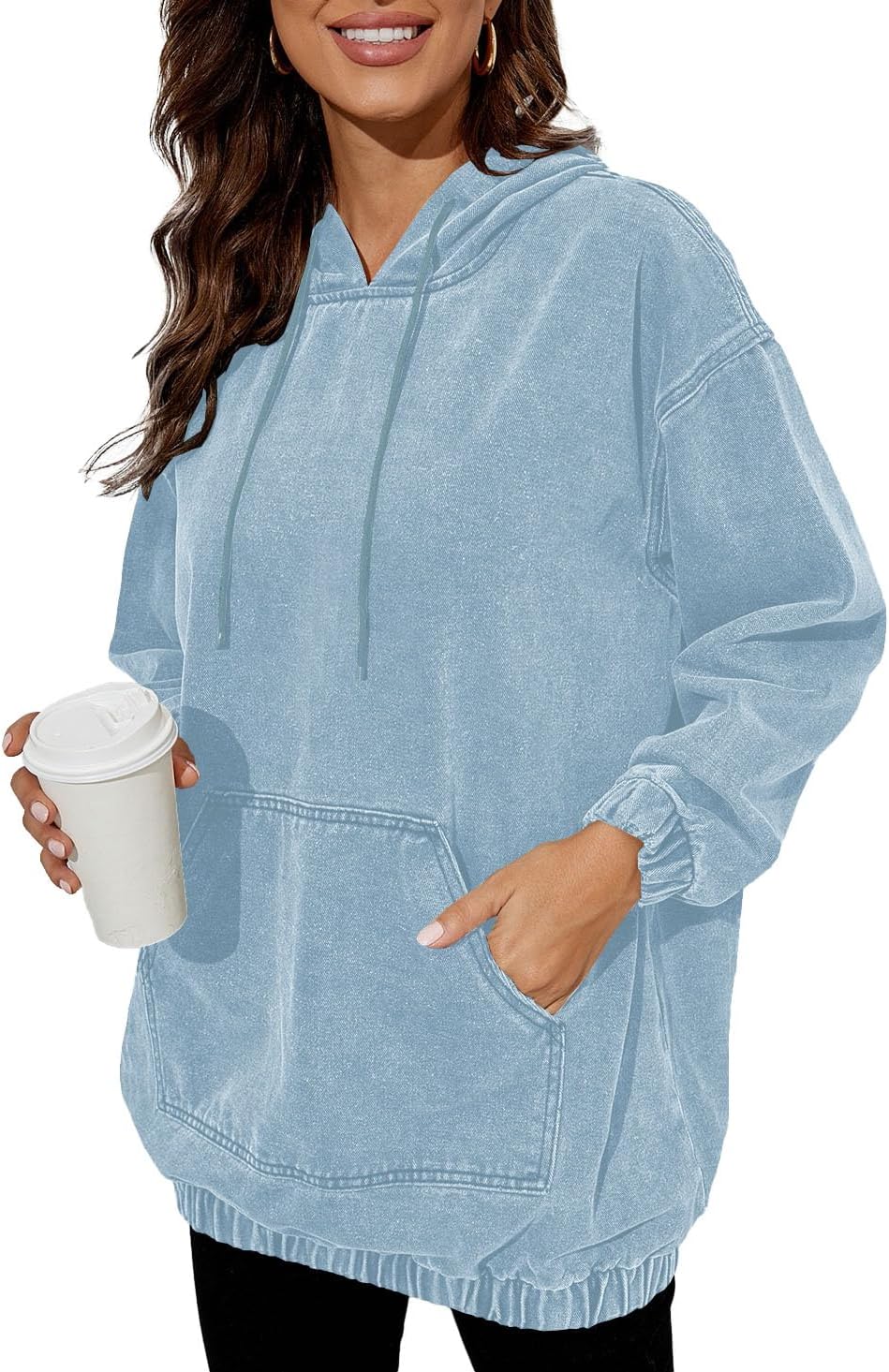 Aomice Women's Denim Hoodie Long Sleeve Pullover Sweatshirts Jean Jacket with Pockets