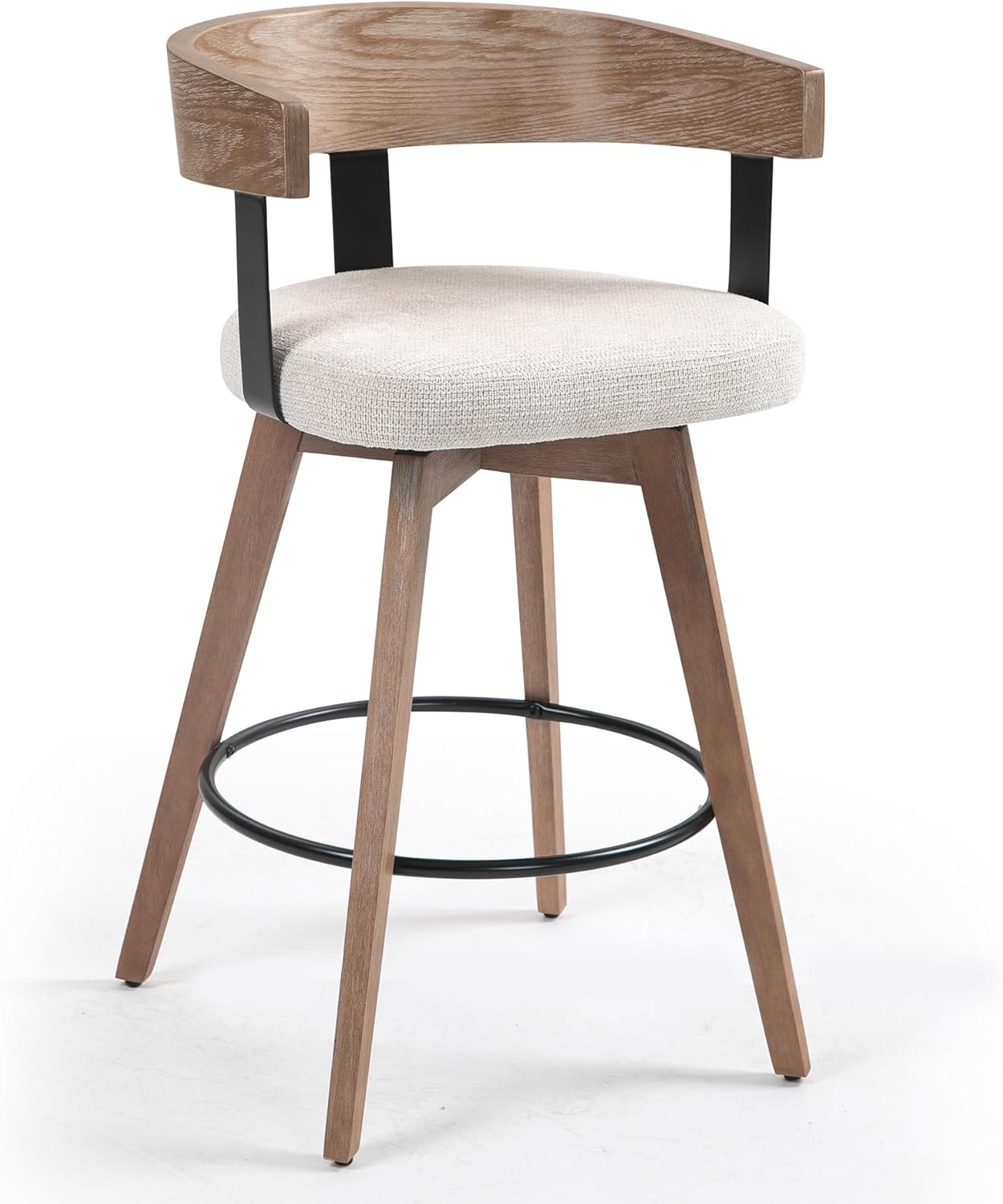 Glamour Home Beck Beige Linen Fabric Counter Stool with Natural Wood Backrest and Legs