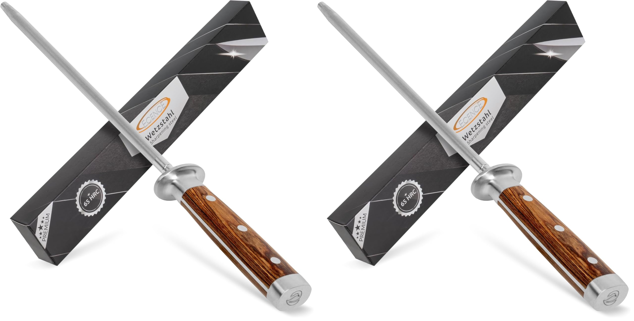ECENCE Afilador de Cuchillos, Chaira Afilador de acero inoxidable (65HRC) Afilador de Cuchillos profesional de acero endurecido 39cm (Paquete de 2)