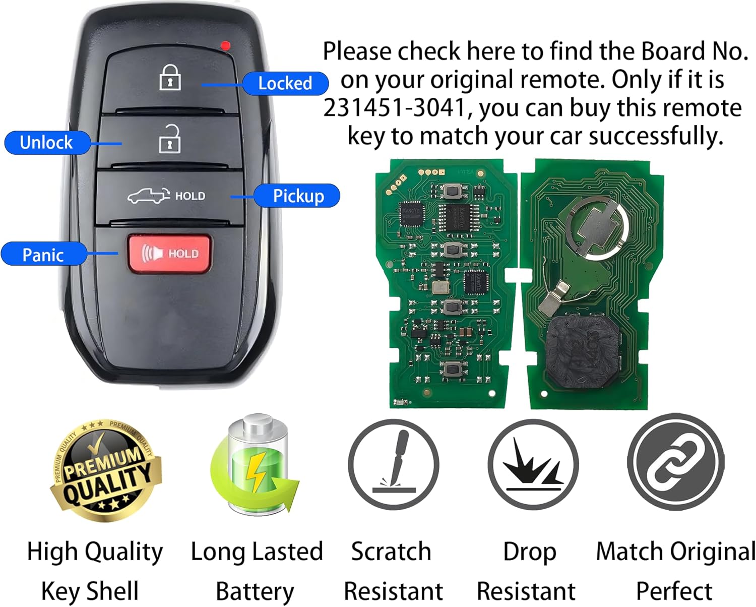 Smart Key for Toyota Tacoma Tundra 2022-2024, Alliskeys 4-Buttons Proximity Key Fob Replacement for Toyota Tacoma Tundra 2022-2024 HYQ14FBX 231451-3041 8990H-0C010