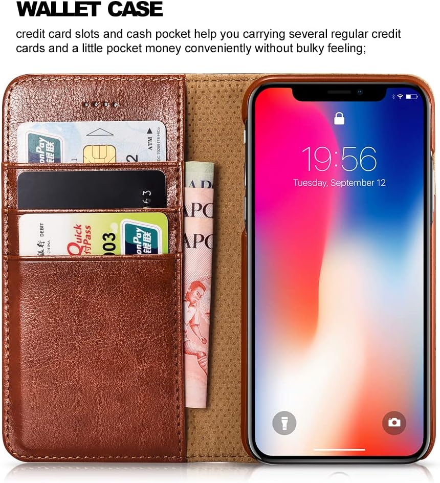 ICARERCASE iPhone XR Wallet Case, Premium Leather Case Built-in Credit Card and Cash Slots, Folio Flip Cover with Kickstand Support Wireless Charging for Apple iPhone XR (2018) 6.1 inch- Brown