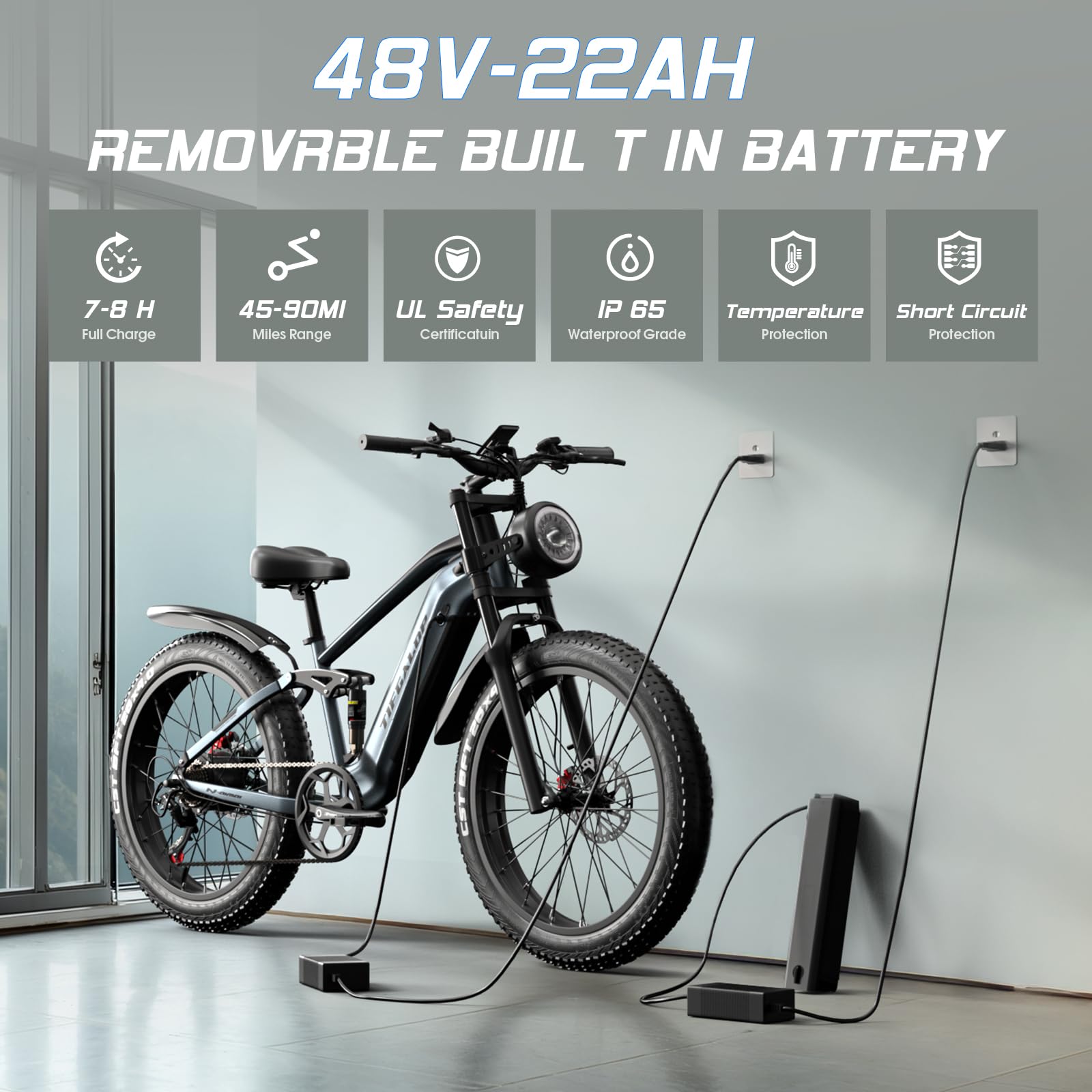 Lohang Vélo électrique Adulte, Moteur Haute fréquence sans balais, Batterie Amovible 48 V 22 Ah, portée maximale 45-90 km, pneus Tout Terrain 26 Pouces, vélo de Montagne Unisexe