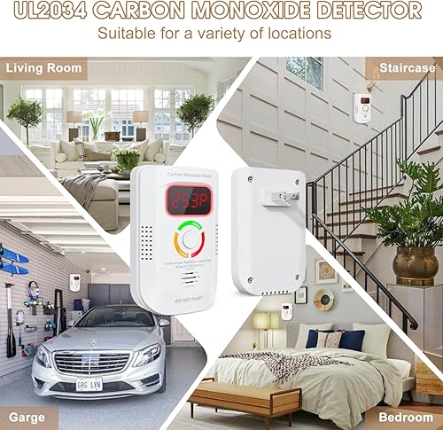 Miniatura 6 de Paquete de 2 detectores de monóxido de carbono, detector de gas de monóxido de carbono enchufable de pared, detector de monóxido de carbono portátil