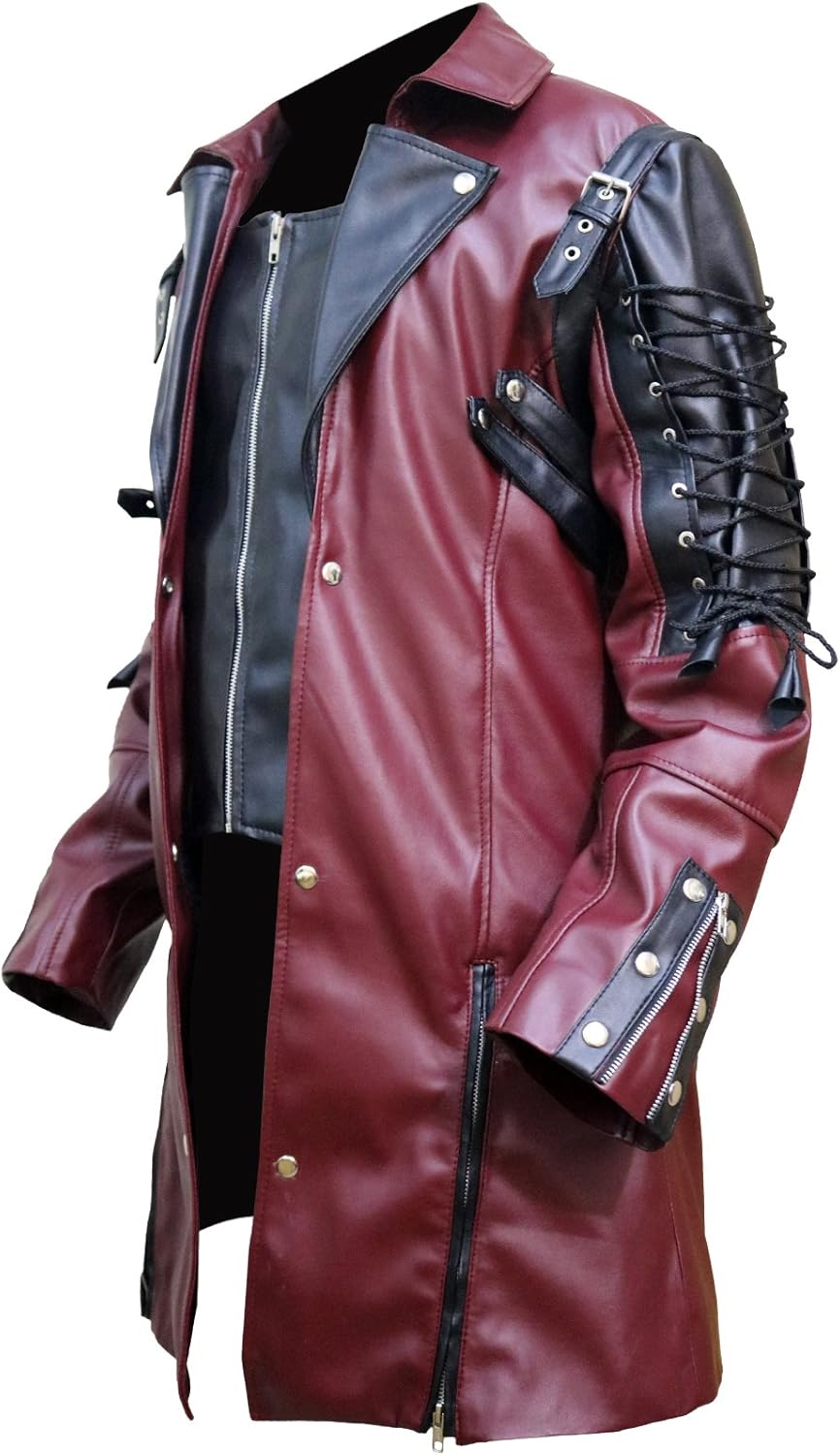 FaddyRox Steampunk Leather Jacket Gothic Coat - Maroon & Black - Faux Leather - Image 2