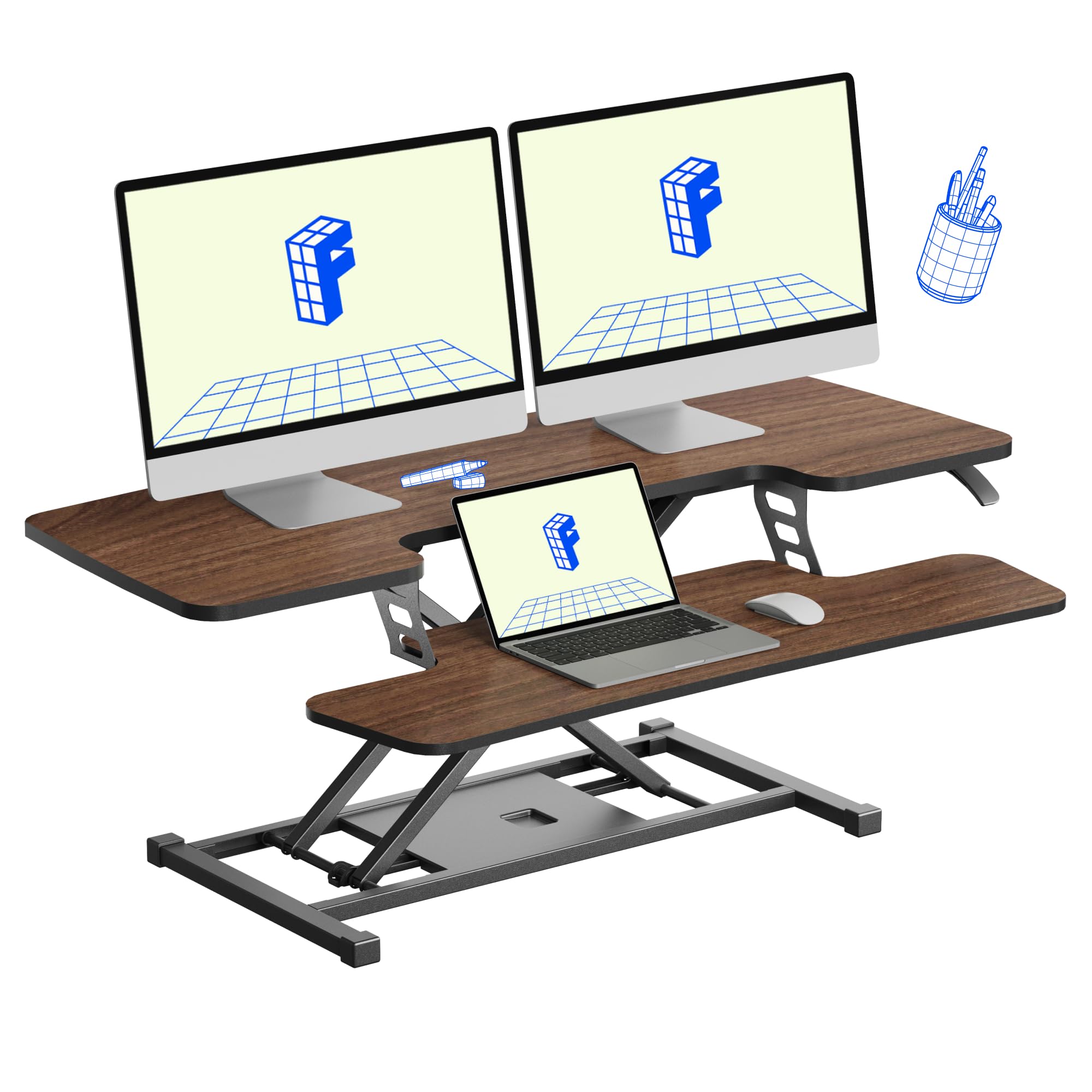 FLXISPOT 42 Standing Desk Converter Sit to Stand up Riser Height Adjustable Monitor and Laptop Workstation with Spacious