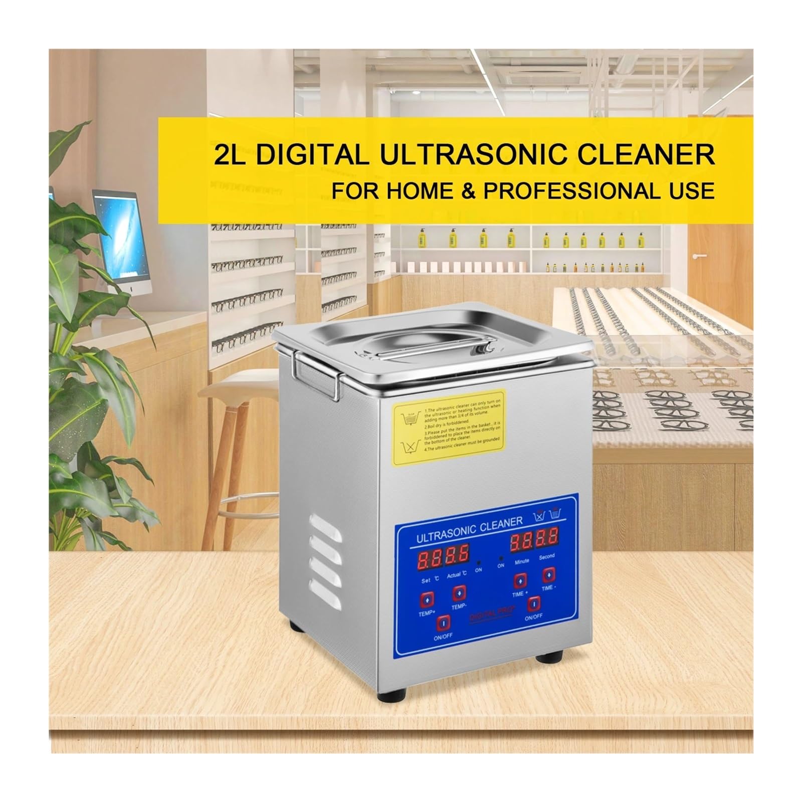 Limpiador ultrasónico de Acero Inoxidable de 2 l con Temporizador y Calentador Digital for Limpieza de Joyas en el hogar.