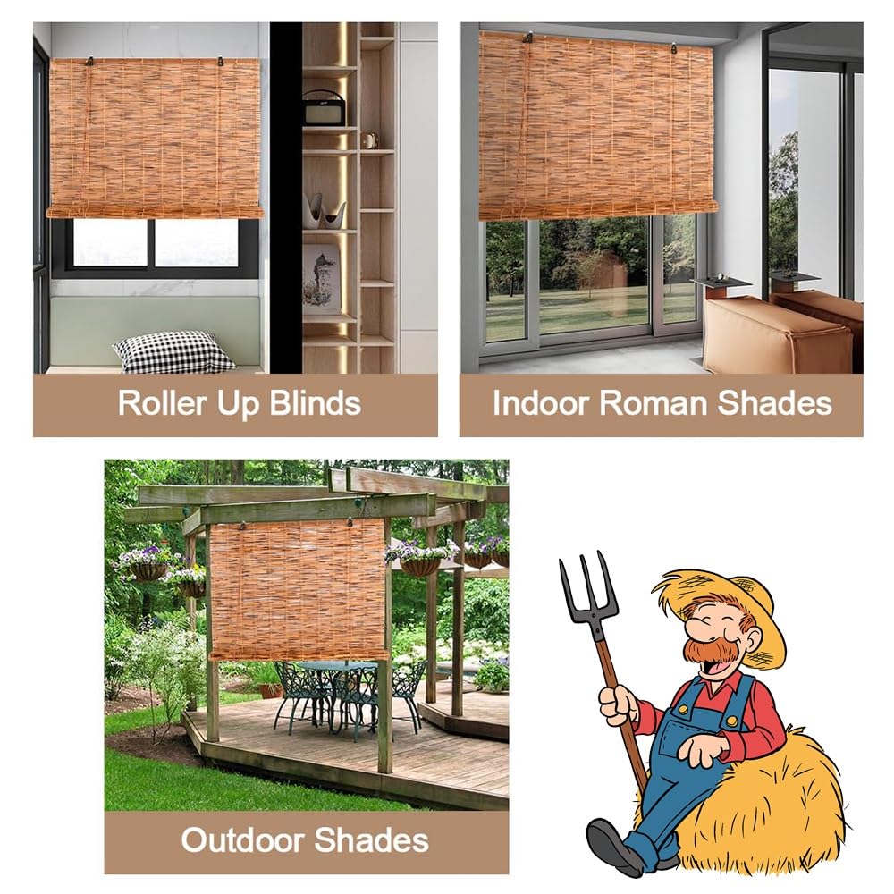 Outdoor Roller Shades for Patio Blackout Roman Blinds Cordless Bamboo Shades for Indoor Windows Roller Window Shade, Curtains for Outdoor/Indoor Privacy