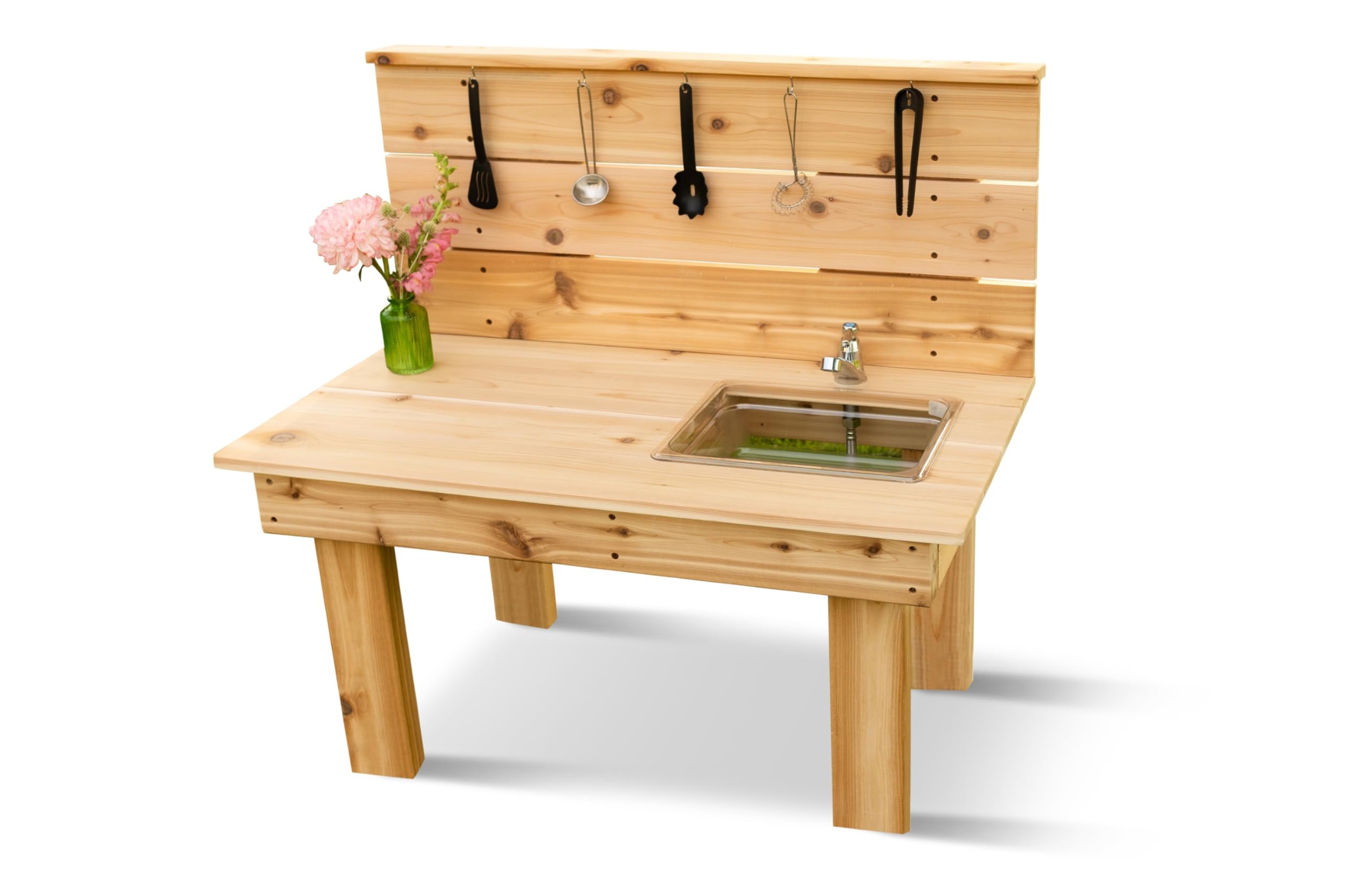 Noble Toys Mini Mud Kitchen with Functional Sink for Kids | Pretend Play Toddler Table with Running Water | Outdoor Playset Working Sink | Real Wooden Kitchens | Preschool Equipment