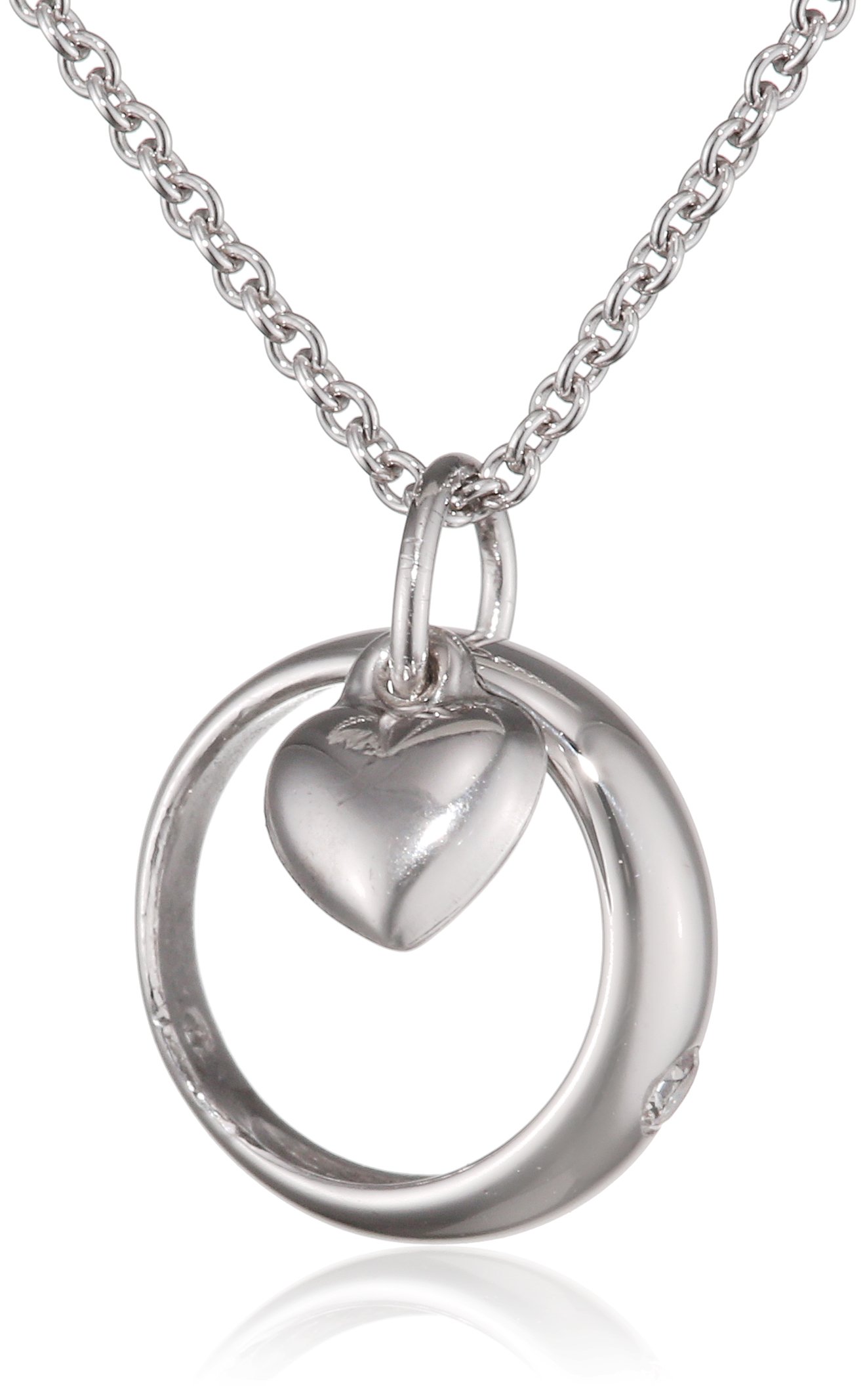 Collar infantil con colgante de plata 925 rodiada con circonitas blancas de talla brillante de 38 cm, Plata esterlina, Circonia cúbica