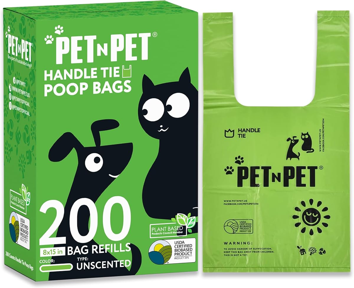 Amazon.com : Pet N Pet 200 Counts Unscented Dog Poop Bags Rolls with Tie Handles, 38% Plant Based & 62% PE Poop Bags for Dogs, Extra-Thick Doggie Poo Bag, Pet Waste Bag : Pet Supplies