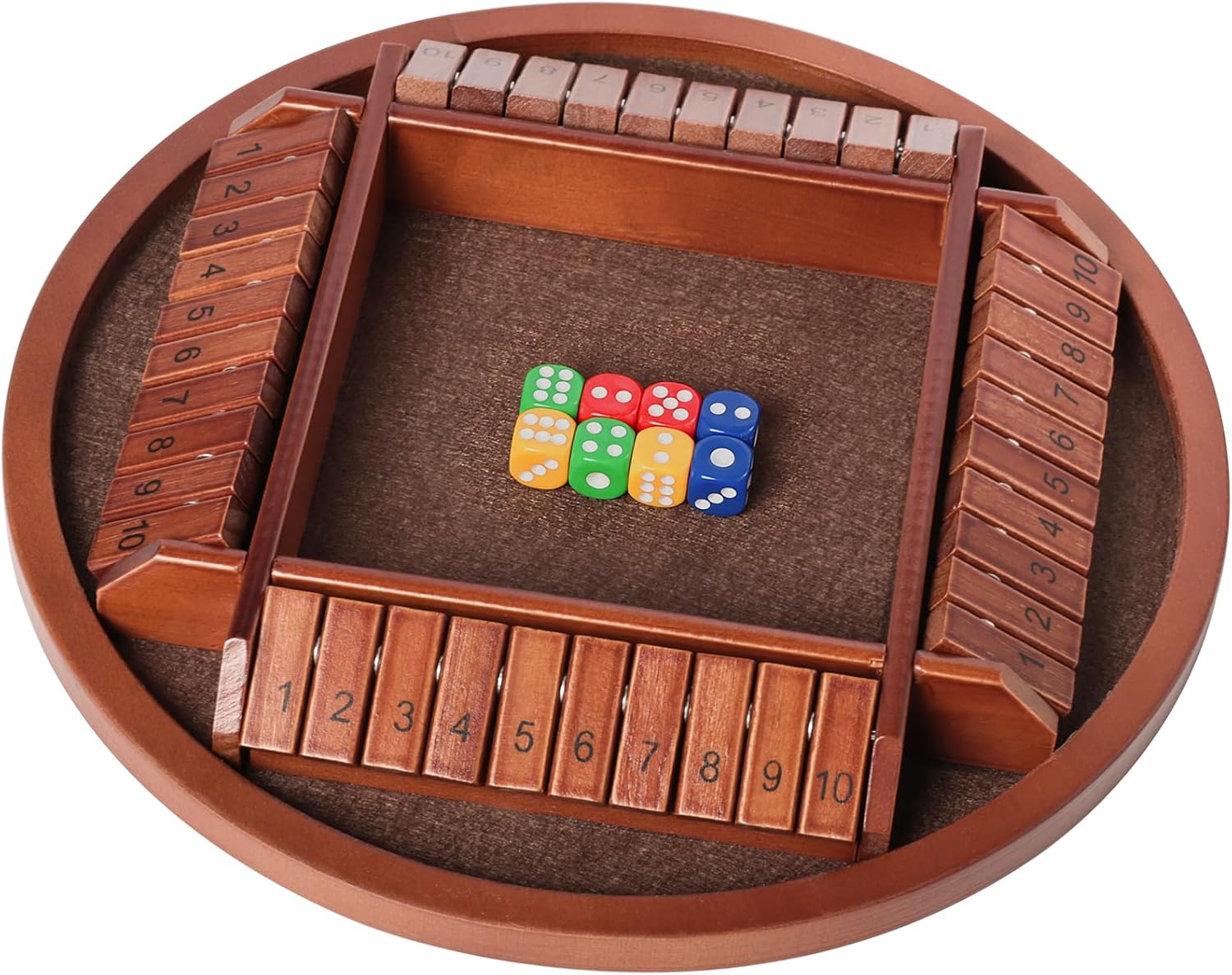 Shut The Box Dice Game,2-4 Player Family Wooden Board Table Math Games, 8 Dices Classics Tabletop Version Games for Classroom,Home,Party or Pub - Brown