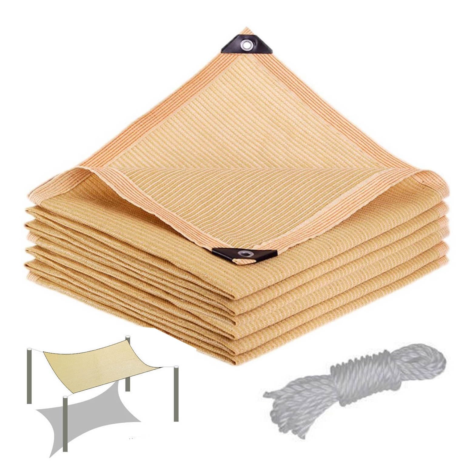 WQPMNYG Beige Sun Shade Sail with Grommets, Outdoor Rectangle Canopy for Patio, Breathable UV Protection Awning for Balcony, Garden, Pool (5x7m)