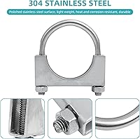 Vista 3 de Abrazadera de escape con perno en U de 3 pulgadas para tubo de escape de cola de 3" de diámetro, abrazadera de escape en U de acero inoxidable