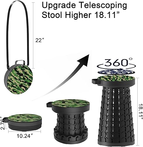 Miniatura 2 de ALEVMOOM Taburete plegable telescópico mejorado con cojín, taburete plegable con impresión, asiento plegable retráctil portátil, carga máxima de 550
