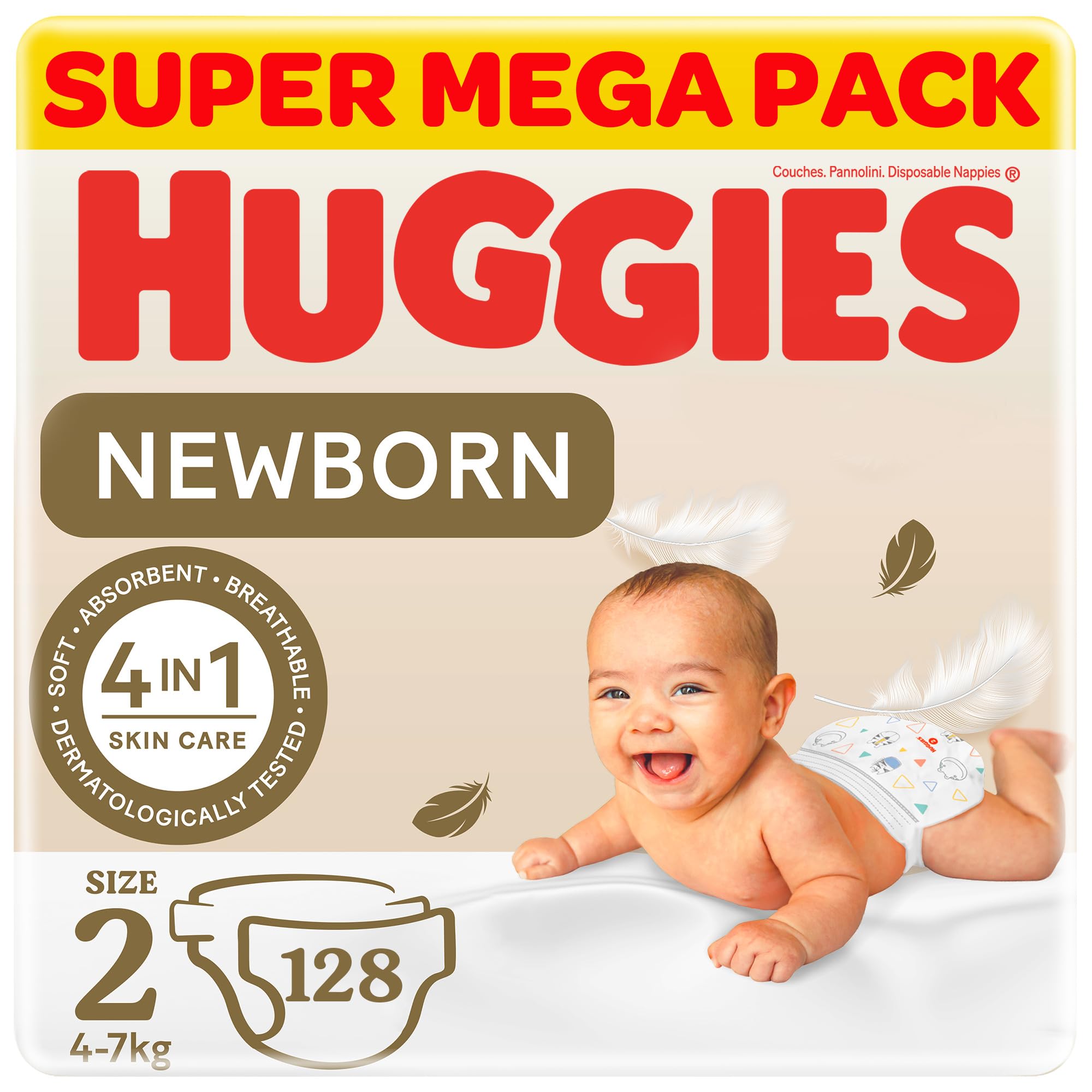 HuggiesExtra Care Newborn, Size 2, 4 - 6 kg, Twin Jumbo Pack, 128 Diapers