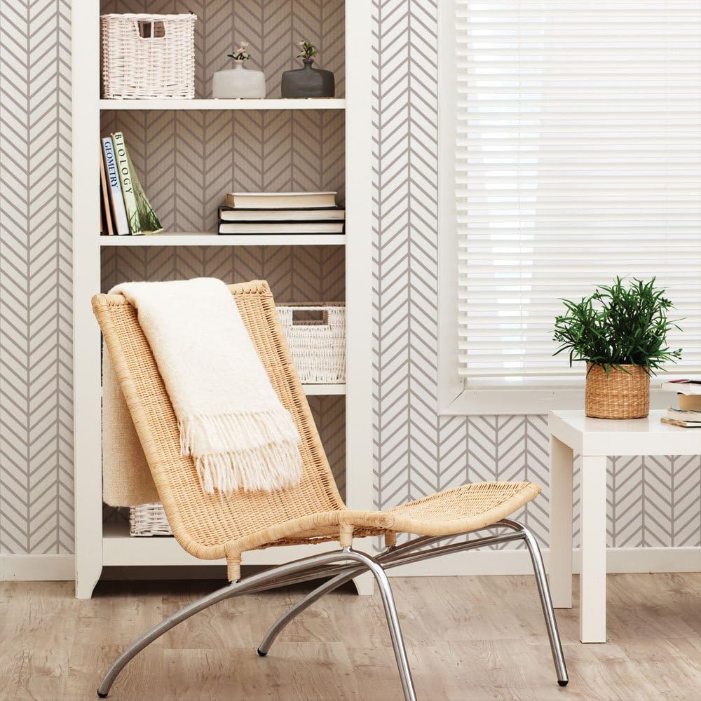 Simple Shapes Herringbone Line Wallpaper - Warm Grey - 2 ft x 4 ft - Single