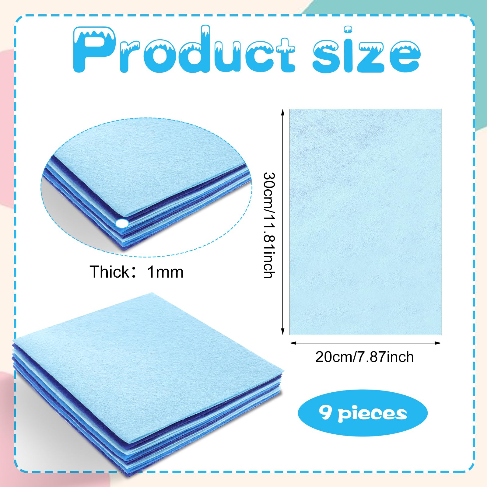 Felt Sheets for Crafts 9PCS 11.8 * 7.9in Wool Stiff Felt Sheets Soft Fabric Skin Felt DIY Patchwork Rug Arts and Crafts Fabric Pieces (3 Blue)
