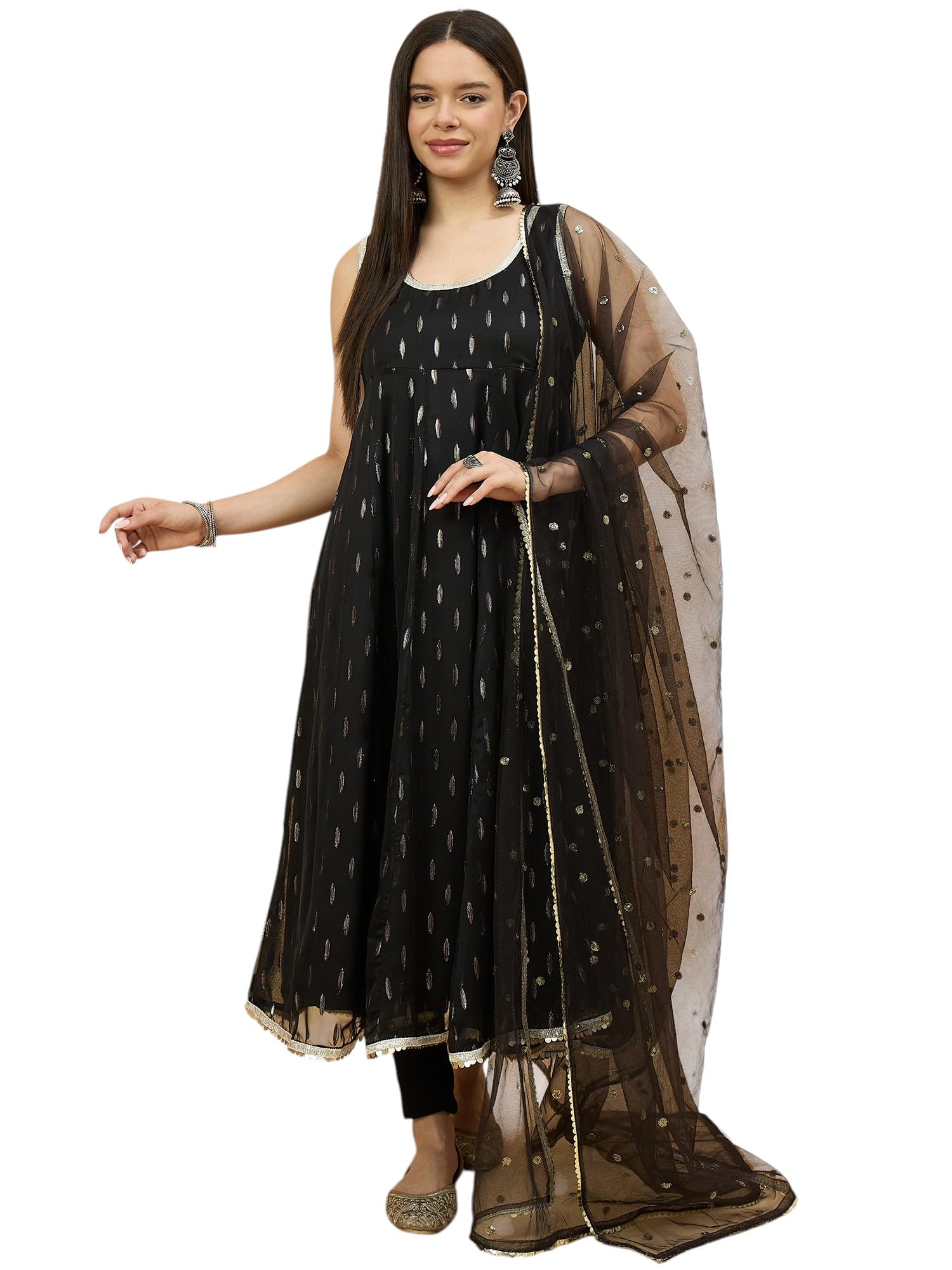 Ethnic Cream & Gold Anarkali Kurta with Dupatta | Perfect for Occasion, Party, Festive, Diwali, Wedding, Marriage-image-40