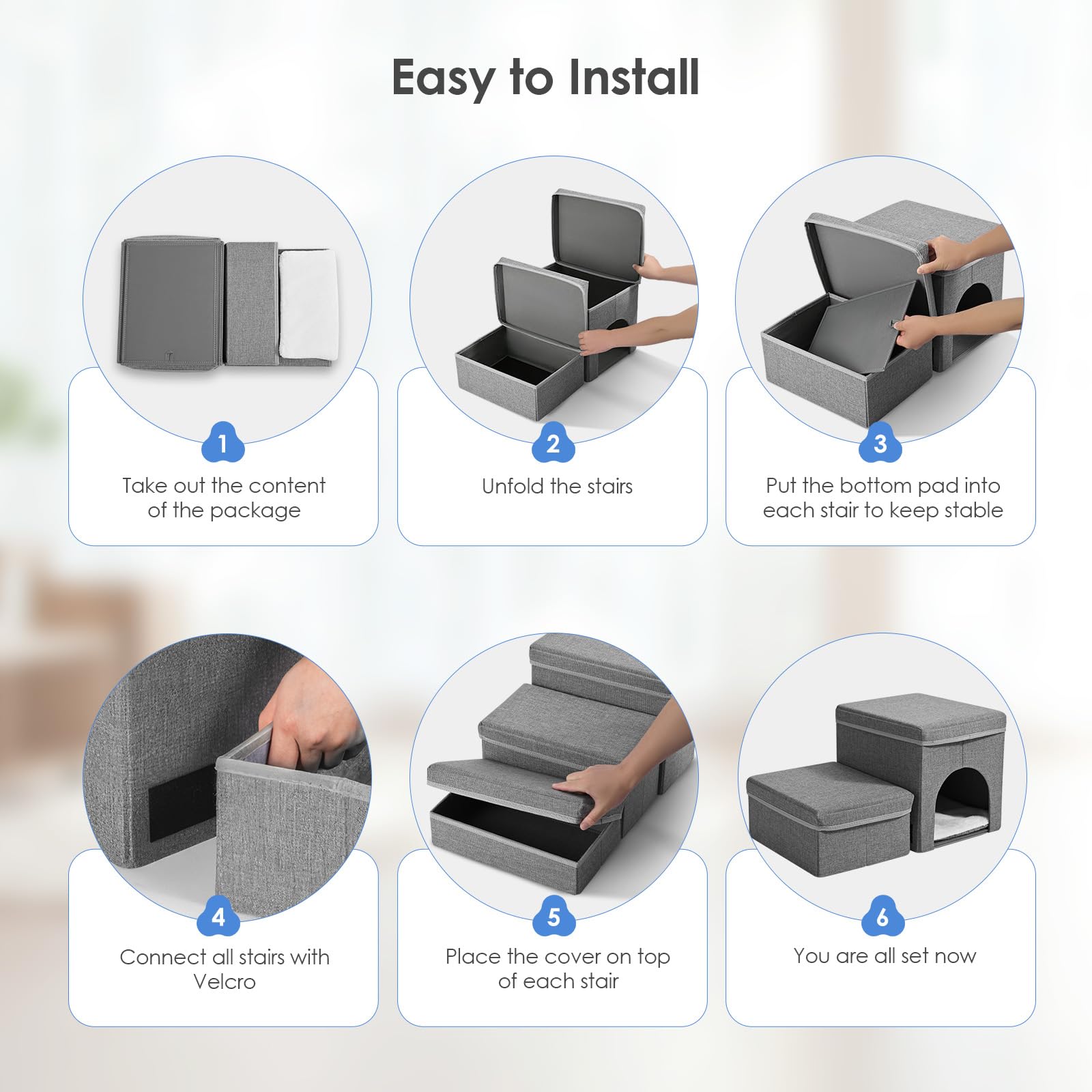 Escalera para perros, escalera para mascotas, rampa para perros y gatos, con cajas de almacenamiento, plegable para cama y sofá (2 capas)