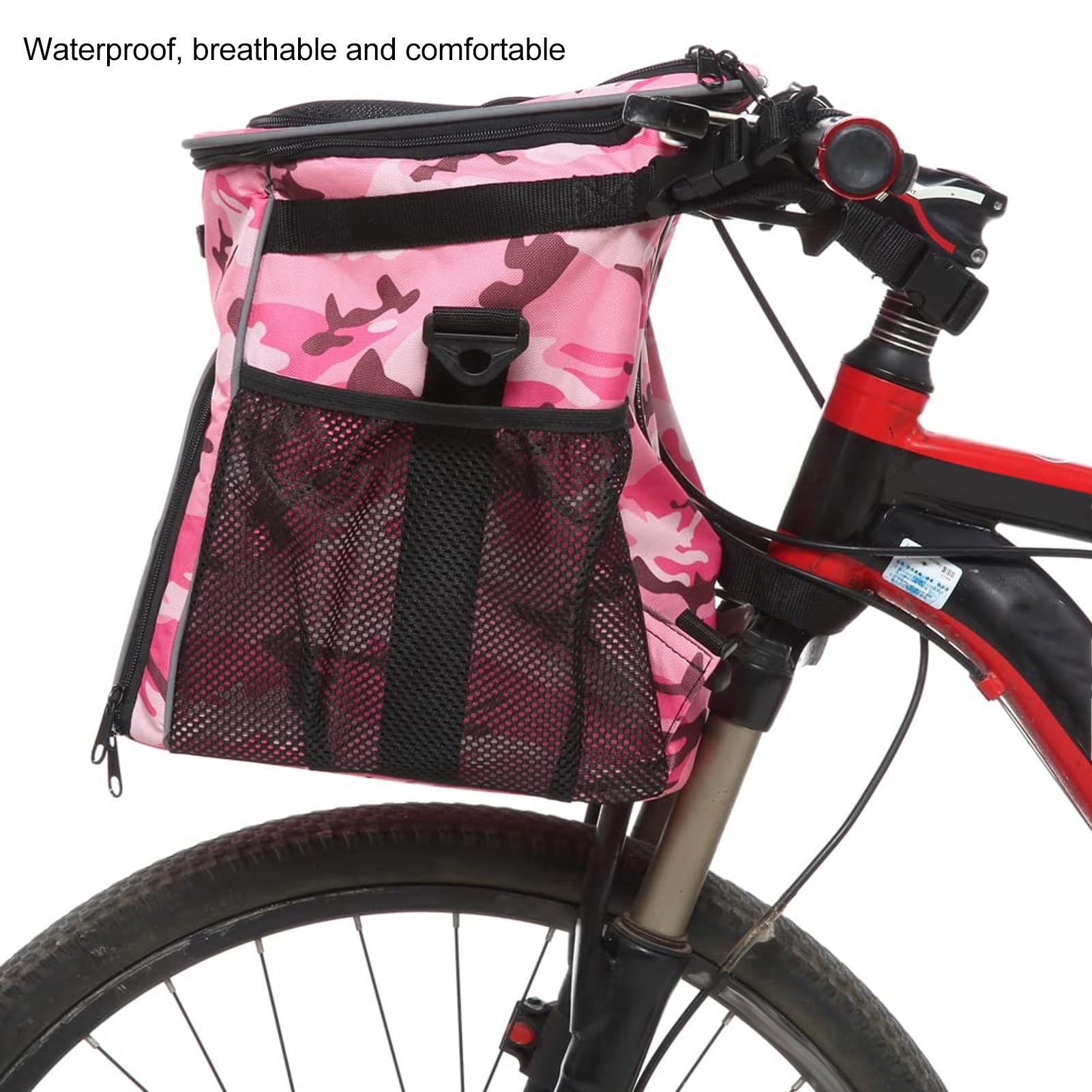 Dog Bike Basket, Pet Bike Carrier, Removable Front Carrier Backpack with Side Pockets - Image 4