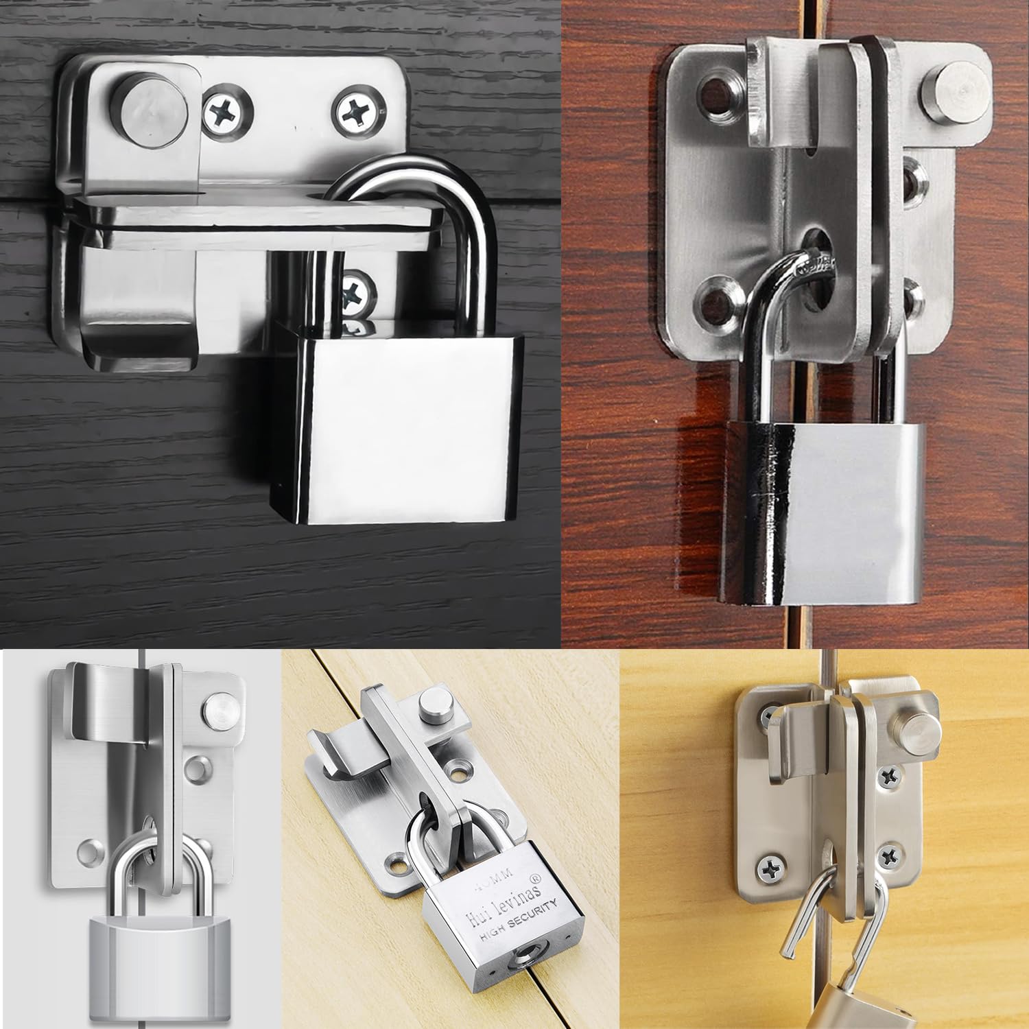 Chiavistello per porta con serratura in acciaio inox con lucchetto, foro di chiusura della porta, per porte in legno, armadio da giardino, aperto a destra (Argento, L: 52 x 62)