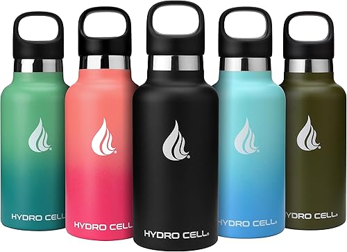 HYDRO CELL - Botella de agua de acero inoxidable con popote y tapa estándar (940, 710, 590, 470 ml), mantiene los líquidos calientes o fríos con