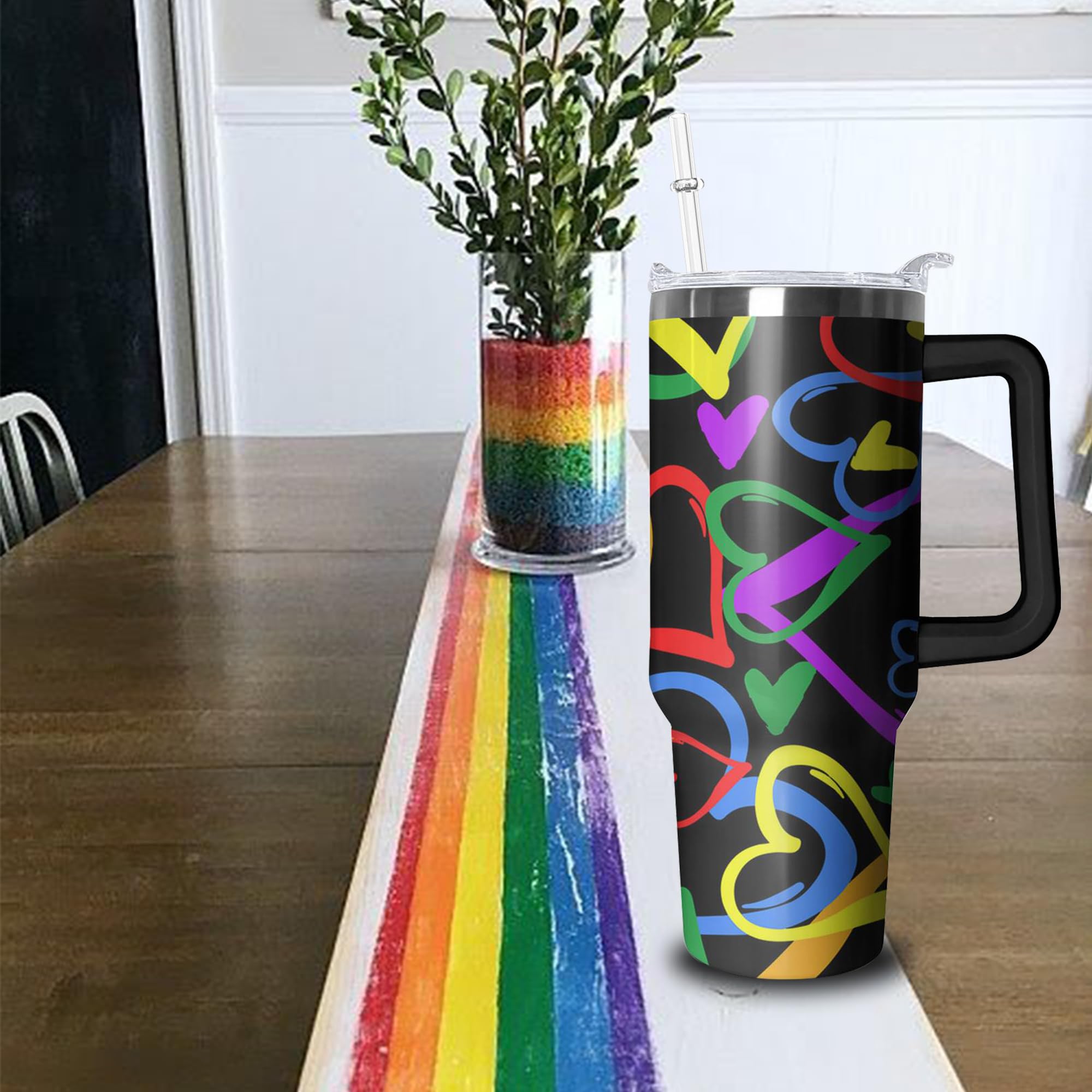 Copo Pride Arco-Íris 1,134g Aokoyi - Aço Inoxidável Com Alça E Canudo