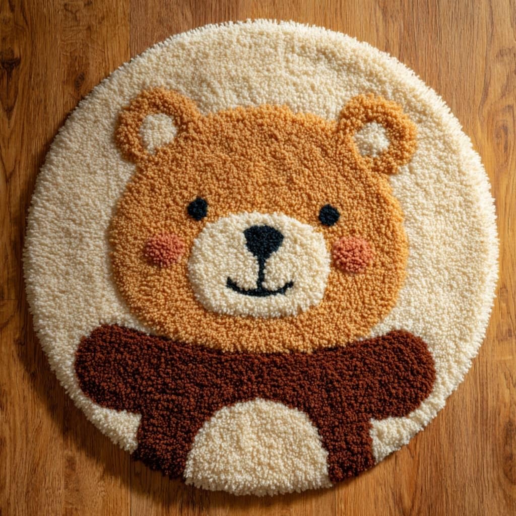 Kitphoenix Round Latch Hook Rug Kits B Round Diy Latch Hook Rug Kits Bear 20X20inch (50X50cm) Easy For Beginners Round Carpet Crochet Yarn Craft Large Rug Hook And Latch Tapestry For Home Decor