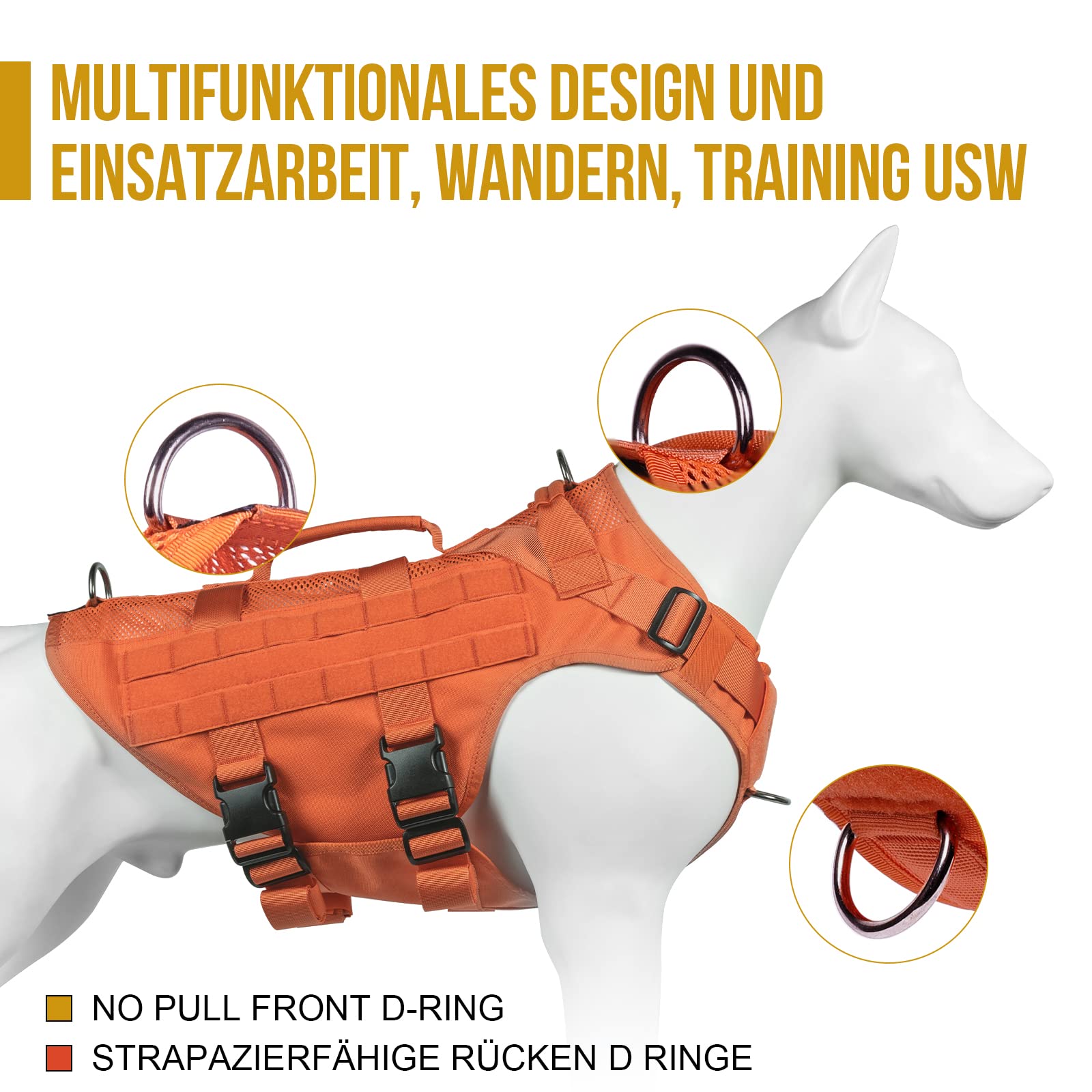 OneTigris Imbracatura per cani No-Pull, AIRE MESH, regolabile, ultra traspirante, per cani di grandi e medie dimensioni, pettorina per cani con 2 manici