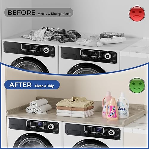 Miniatura 7 de COOLBEBE Encimera para lavadora y secadora, cubierta de madera para encimera de lavandería con almohadilla antideslizante, 54 pulgadas de ancho x