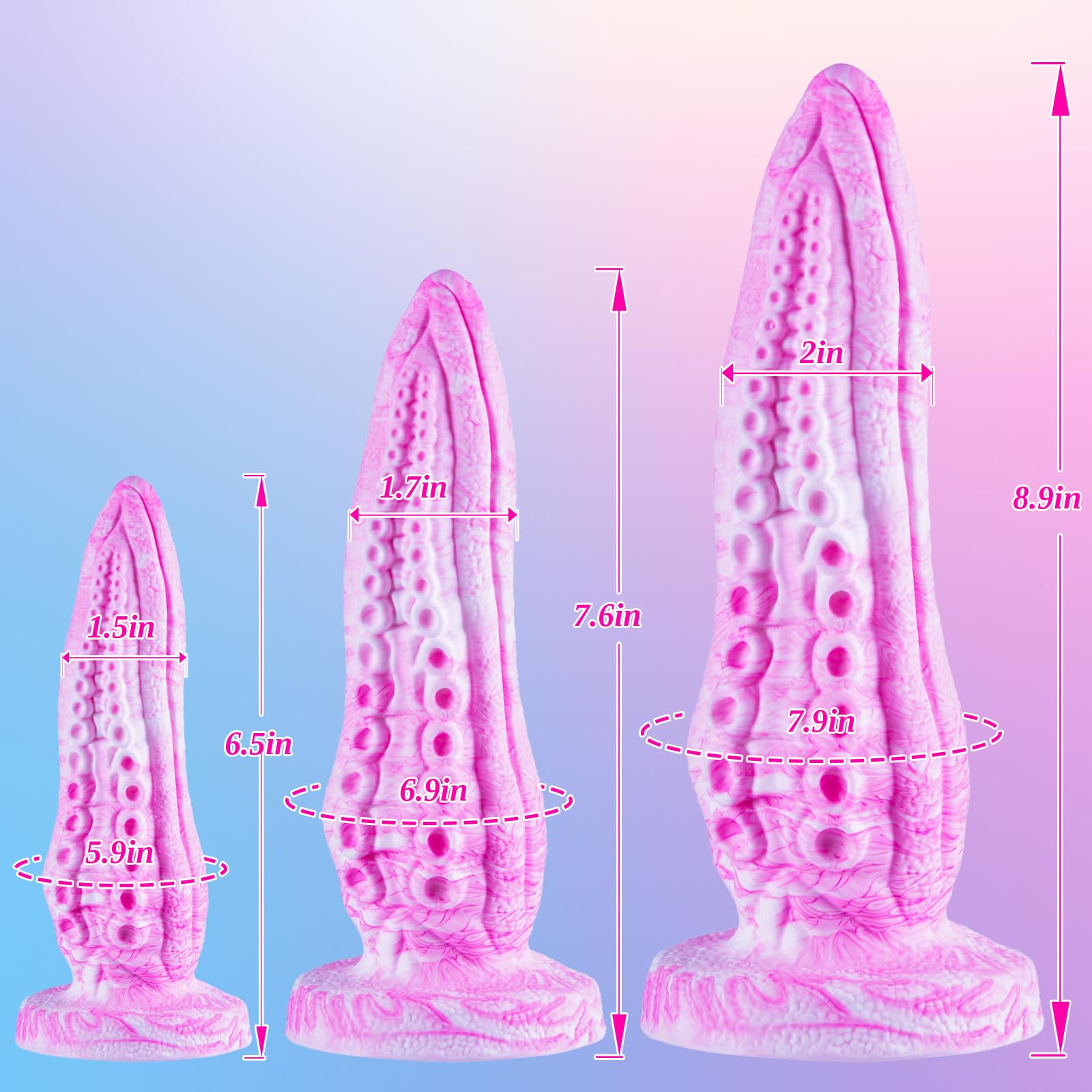 3 Pcs Tentacle Octopus Dildo Set (6” Small,7.6” Large,8.9” Huge), Silicone Realistic Thick Monster Suction Dildo Anal Training Set, Fantasy Animal Big Penis Anal Plug Sex Toys for Women Beginners Pink