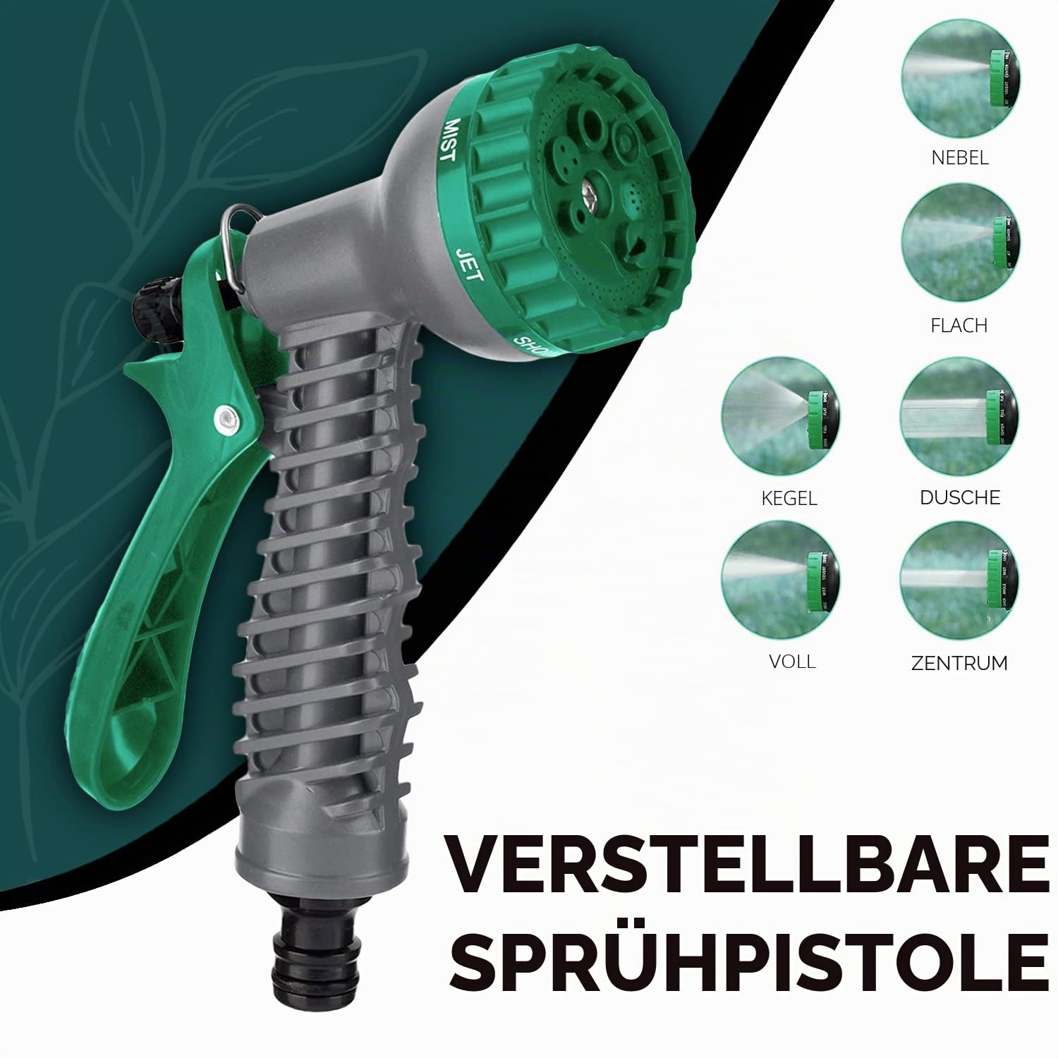 Green Haven leichte Gartenschlauchtrommel – 10 m kompakte Schlauchtrommel mit 7 verstellbaren Spritzpistolendüsen – Mini-Schlauchpistole für den Außenbereich mit Zubehör für die Bewässerung – einfache