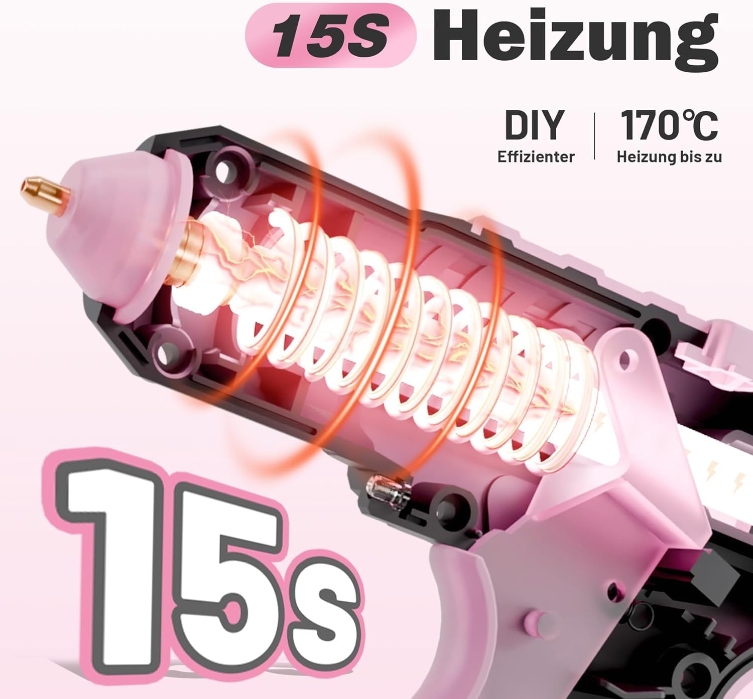 EZARC Heißklebepistole Akku, 15S Schnelle Aufheizung, 12V Heißklebepistole Kabellos für Heimwerkerarbeiten, Heimreparaturen, Schulprojekte, Dekorationen, Heissklebepistole mit 50 Klebestiften, Pink