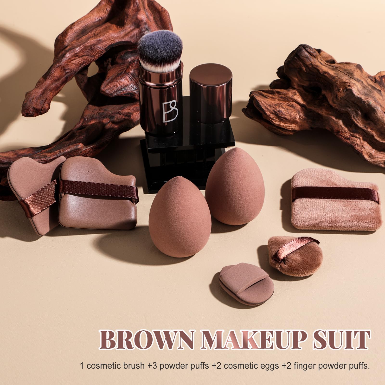 BS-MALL Juego de esponjas de maquillaje de 7 piezas con cepillos Kabuki, herramientas esenciales para una aplicación de maquillaje impecable