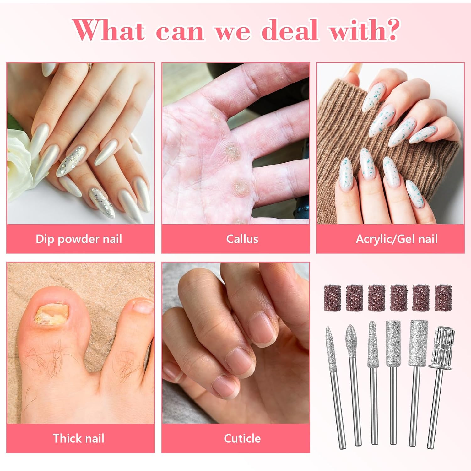 3Pack 6Pc Nail Drill bits Set,Professional Nail Art Tools Set for Acrylic Art,with 6 pcs Sanding Bands for Manicure & Pedicure Crystal Nail Files,Perfect for Nail Salons & Beauty (3Pack)