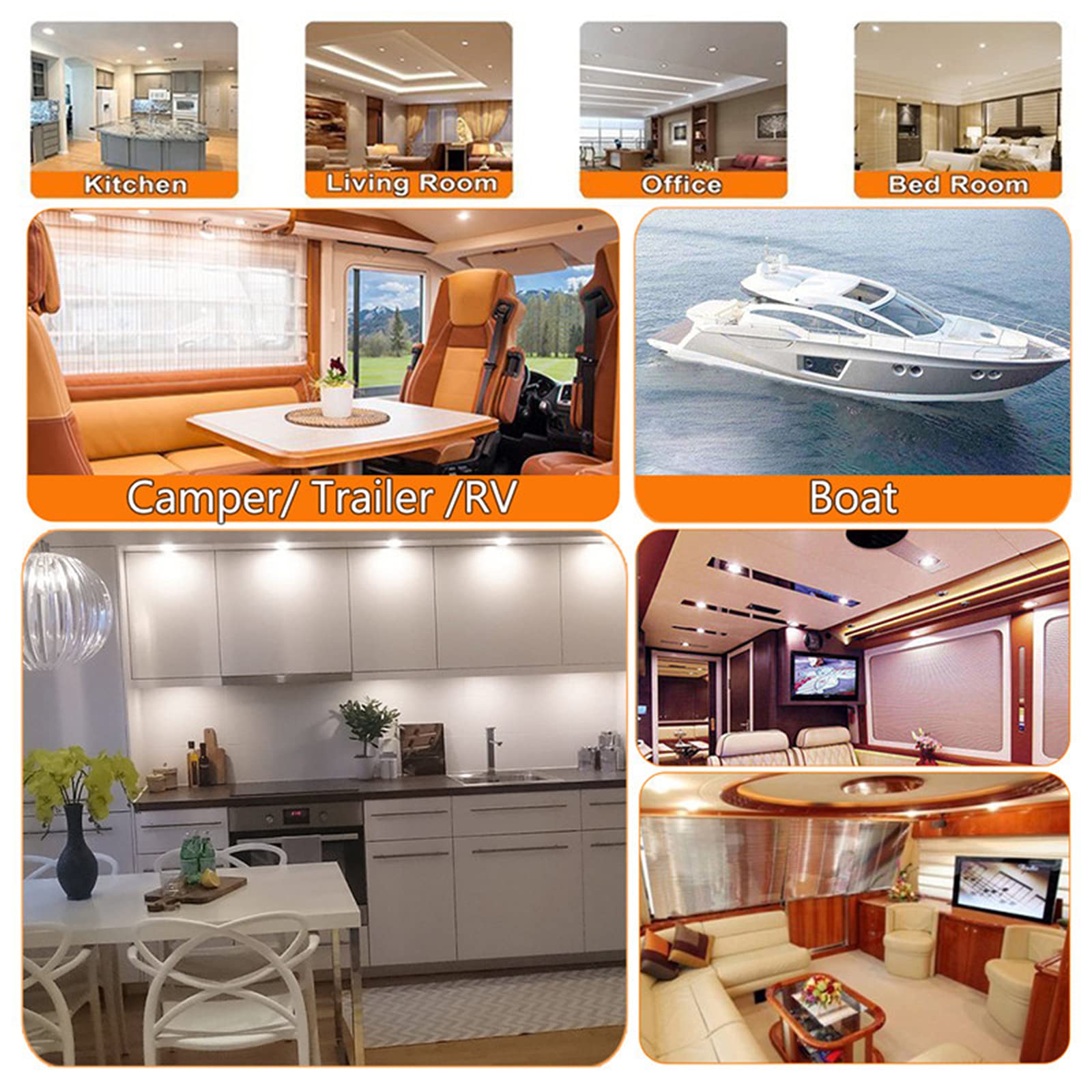 JUTTAUTO 6 Stück 12V LED Innenstrahler Campingwagen Deckenlampe Deckenlampe Dimmbar mit Fernbedienung Campingmobil Beleuchtung für T4 T5 Wohnmobil Wohnwagen Boot Yacht
