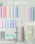 Four Candies 39 PCS Set de papeterie mignon avec étui à crayon, fournitures scolaires avec 5 Stylos à gel & 6 Crayons mécaniques & 12 Highlighters, Essentiels pour les étudiants du collège & Adolescents/garçons (verts)