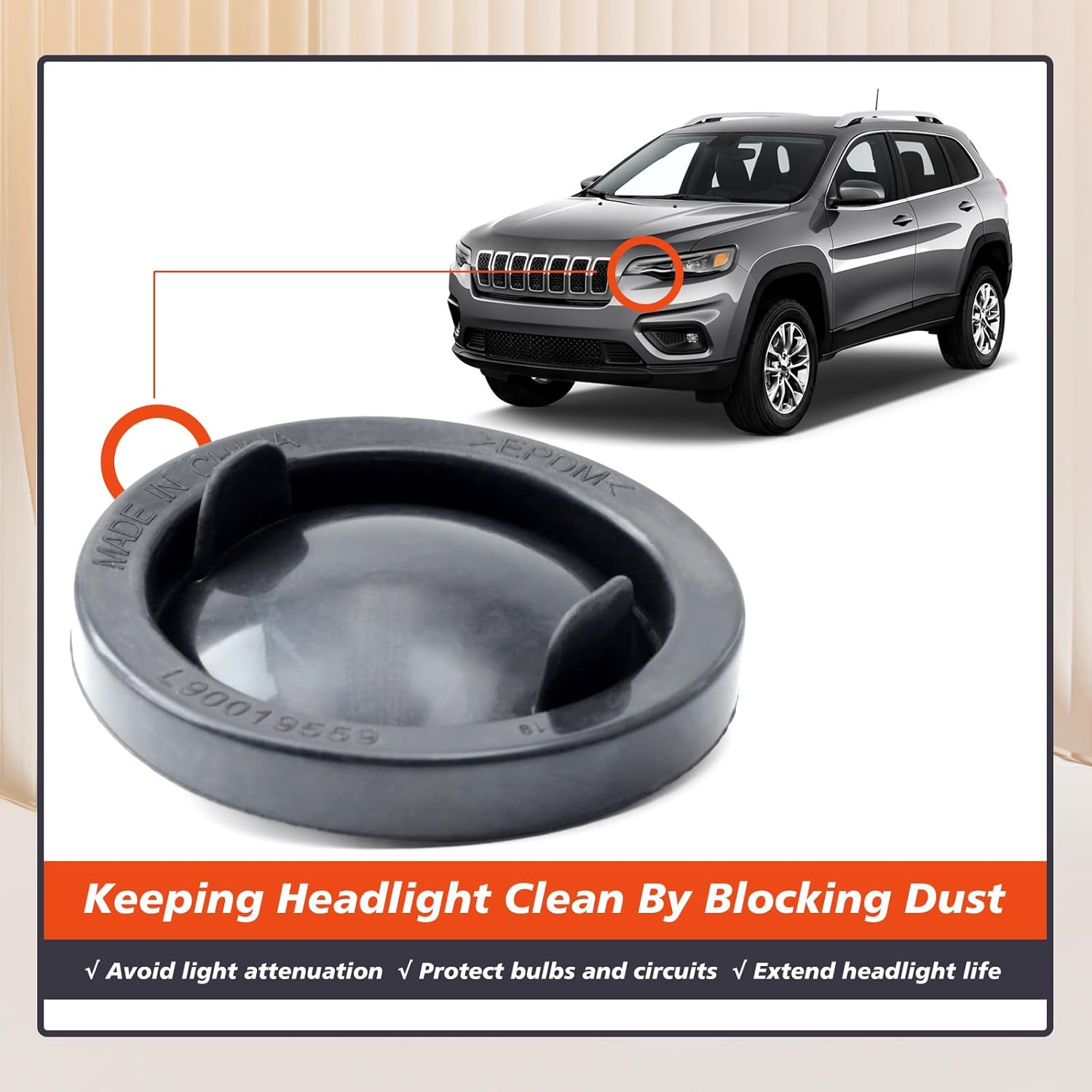 170086 Headlight Bulb Dust Cap Cover Front LH or RH Replacement for Jeep Grand for Cherokee WK 2017-2022 Replace 68354272AA (2Pcs)