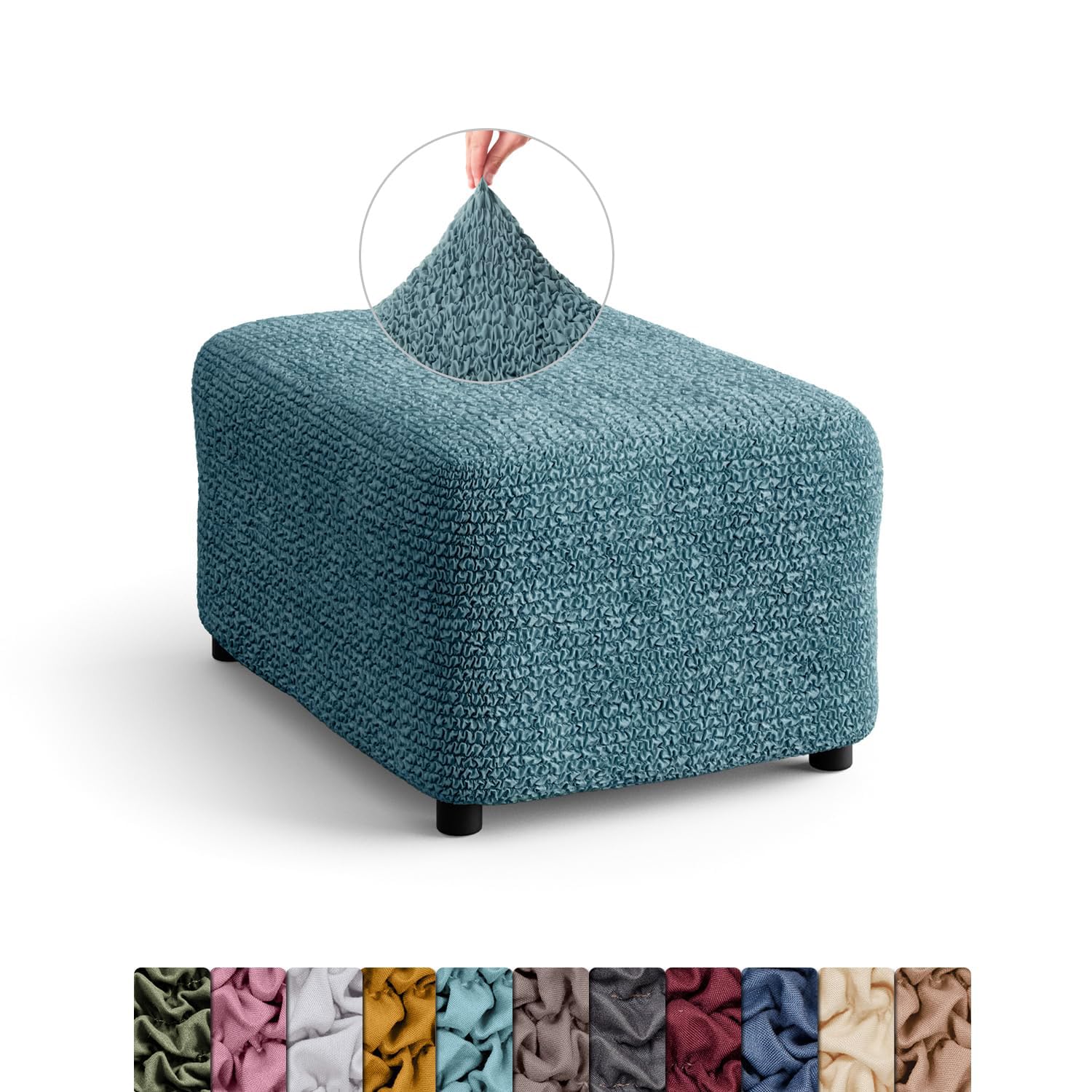 Menotti Footstool Ottoman Foot Rest Slip Cover for Sofa and Armchair Stretch Elastic Fabric Protector - Microfibra - Tiffany (Footstool)