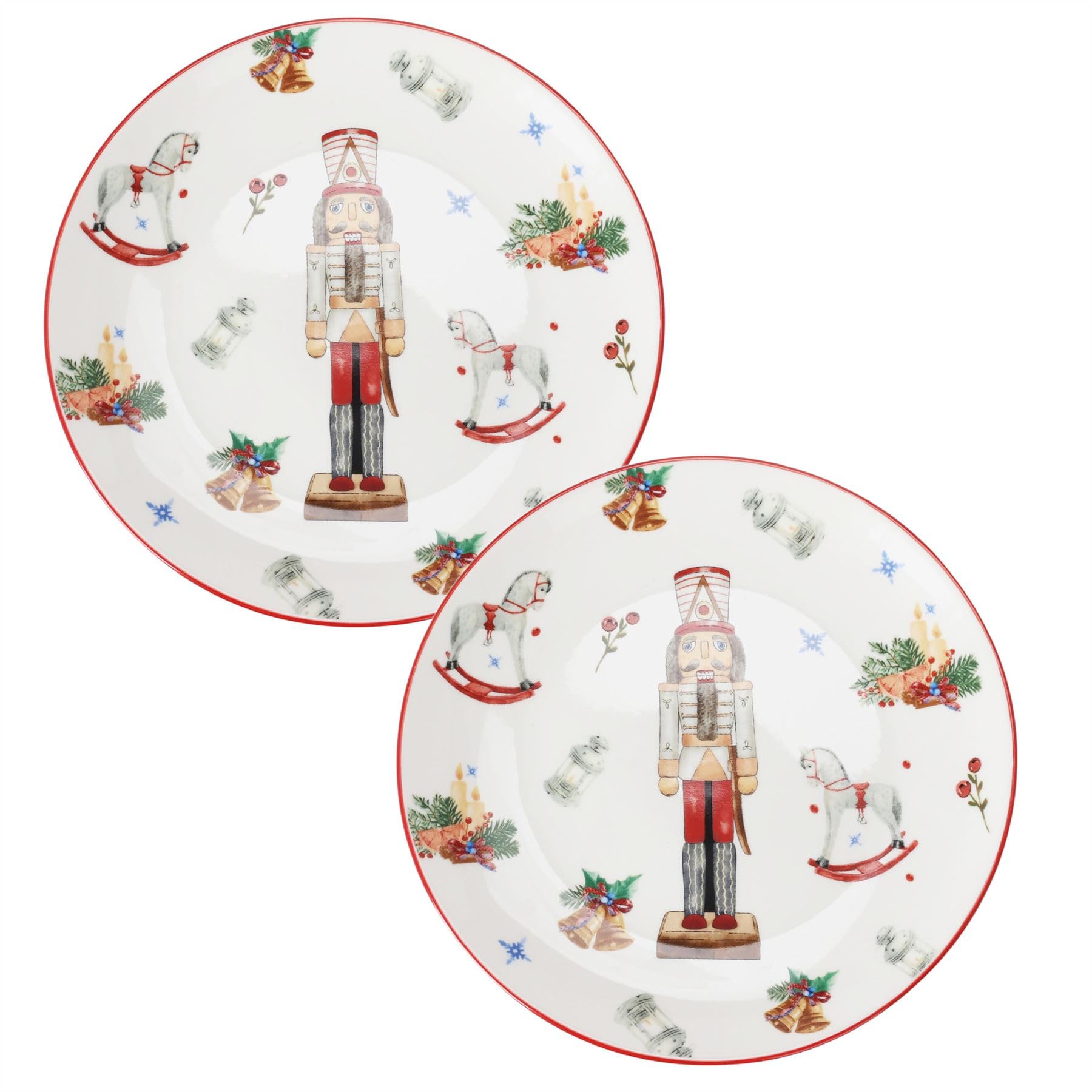 Carousel Home Set of 2 Small Nutcracker Christmas Plate | Round Ceramic Festive Serving Dish Christmas Serving Plate | Christmas Tableware Xmas Side Plate - 19.5cm