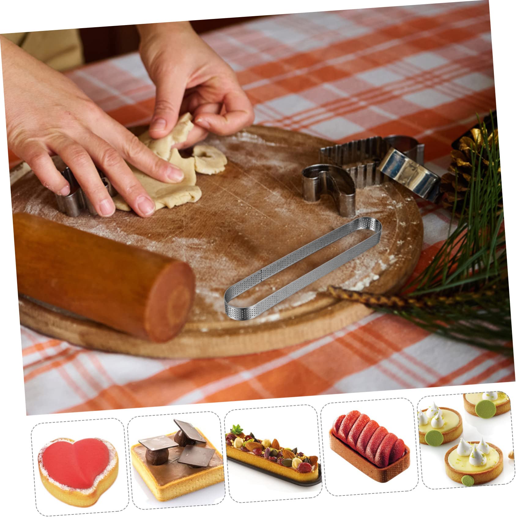 MUCKLILY 5 Pcs Stainless Steel Tart Ring Kits Perforated Cake Moulds for Baking Desserts Pies and Mousses Easy Release Cleanup Bake Tools for Home Baking