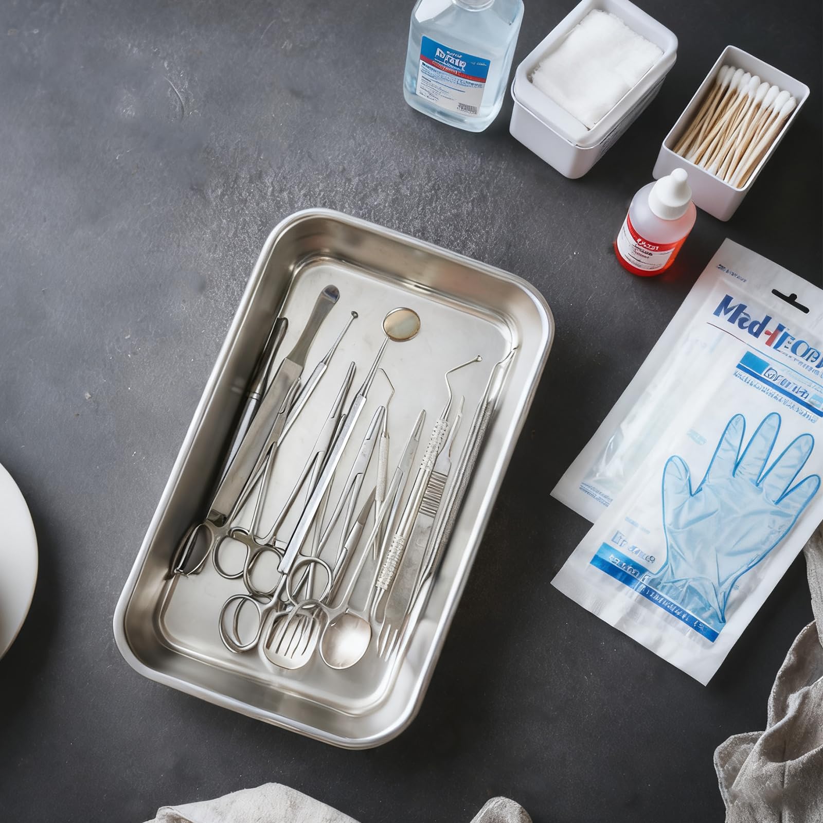 Bandeja de Acero Inoxidable Rectangular Set 4PCS para Laboratorio Clínica Dental