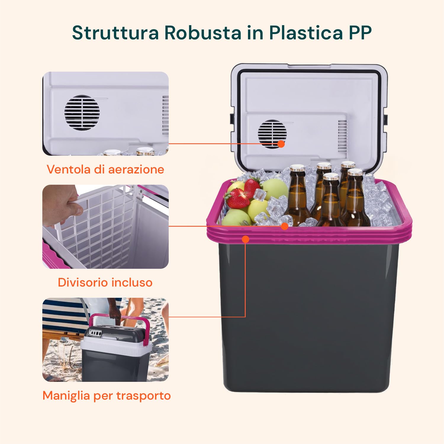 Frigo Portatile 24L Caldo/Freddo – Frigo da Campeggio Elettrico per Auto e Casa con ECO System, Doppia Alimentazione 12V/230V