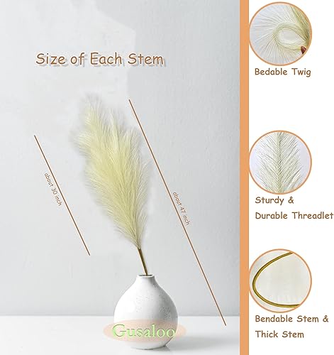 Vista 4 de Hierba Artificial Falsa de Pampas Grande, 47"120cm Paquete de 3 Hierba Artificial Falsa de Pampas Decorativa Tallos Altos Esponjosos, Relleno