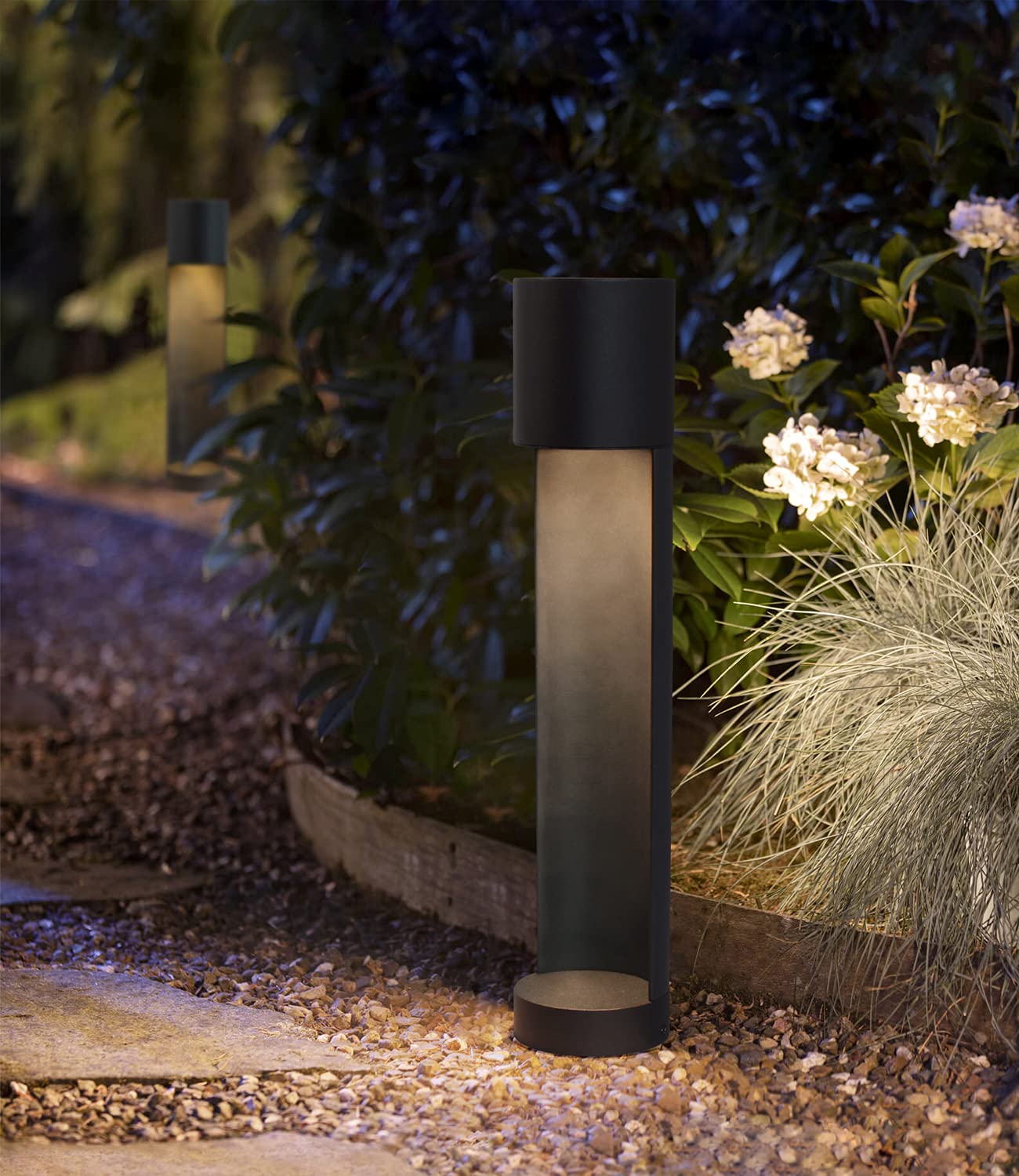DAWALIGHT Paletto Luminoso da Giardino 6W LED 2700K Bianco caldo Luci per Sentieri Alimentazione di rete IP65 Impermeabile Lampione da Giardino Moderno per Esterno Prato Percorso, Alluminio, Nero