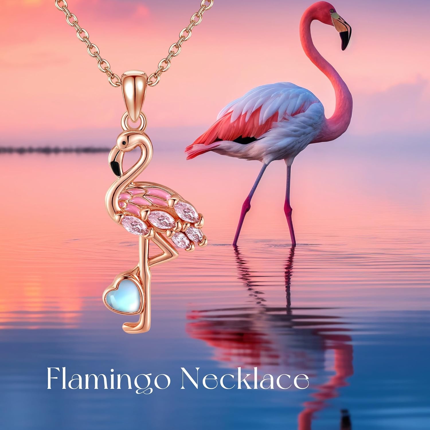 Flamingo Necklace 925 Sterling Silver Moonstone Flamingo Pendant Animal Christmas Jewelry Present for Women Mom - Image 6